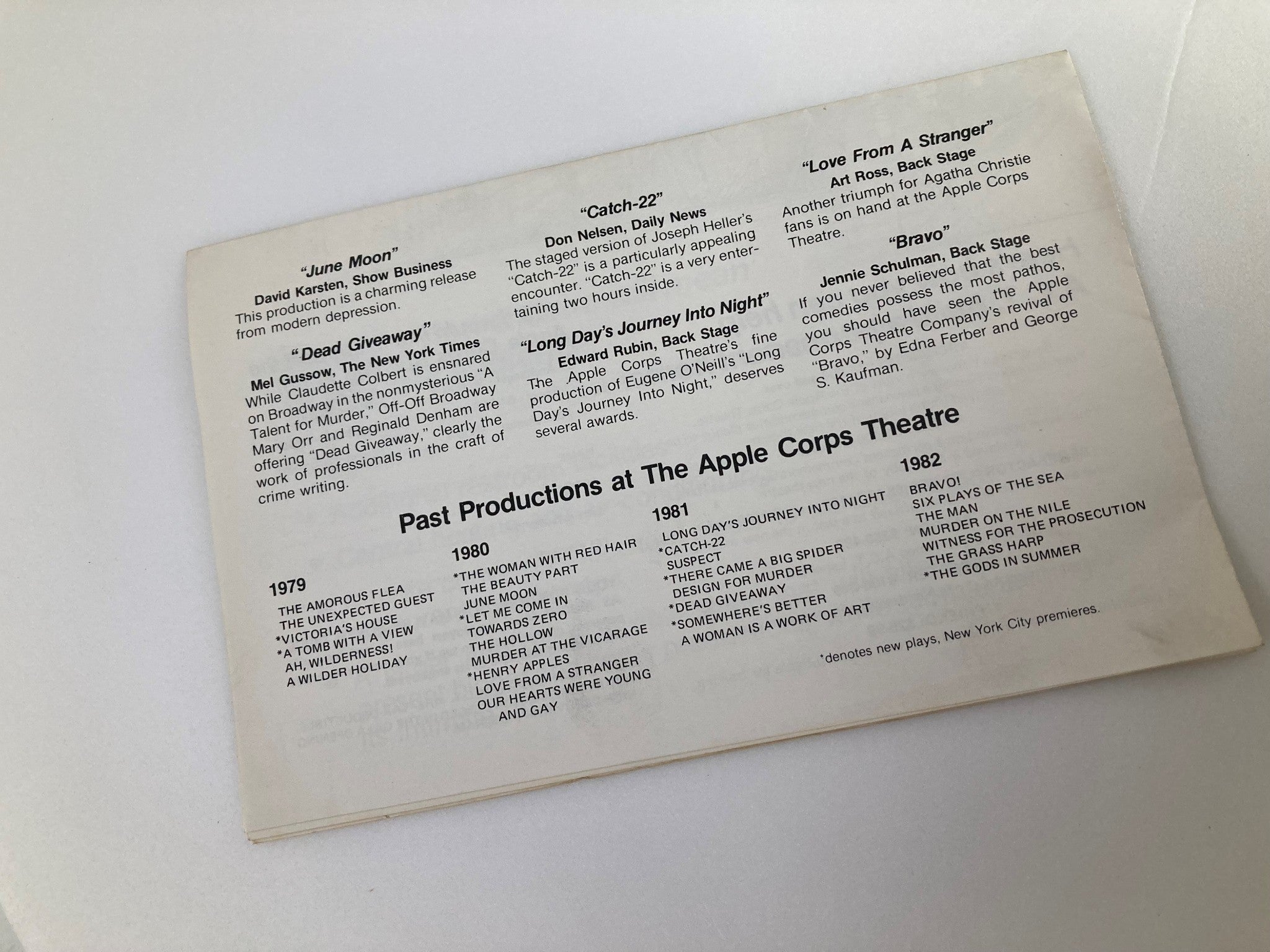 1983 Apple Corps Theatre Program David Karsten, Show Business in June Moon