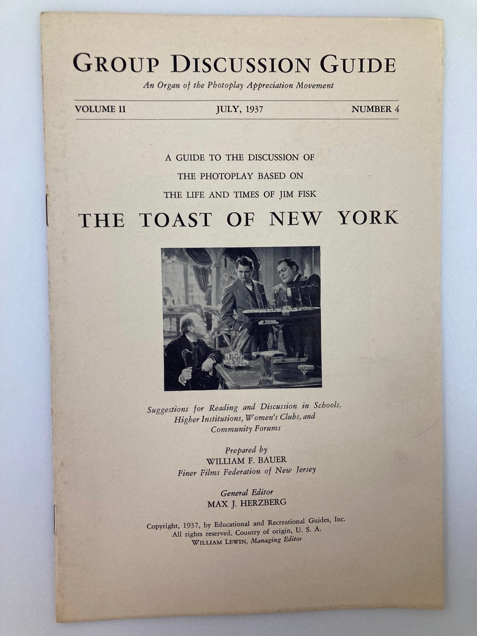 1937 Group Discussion Guide Program Vol 2 #4 The Toast of New York