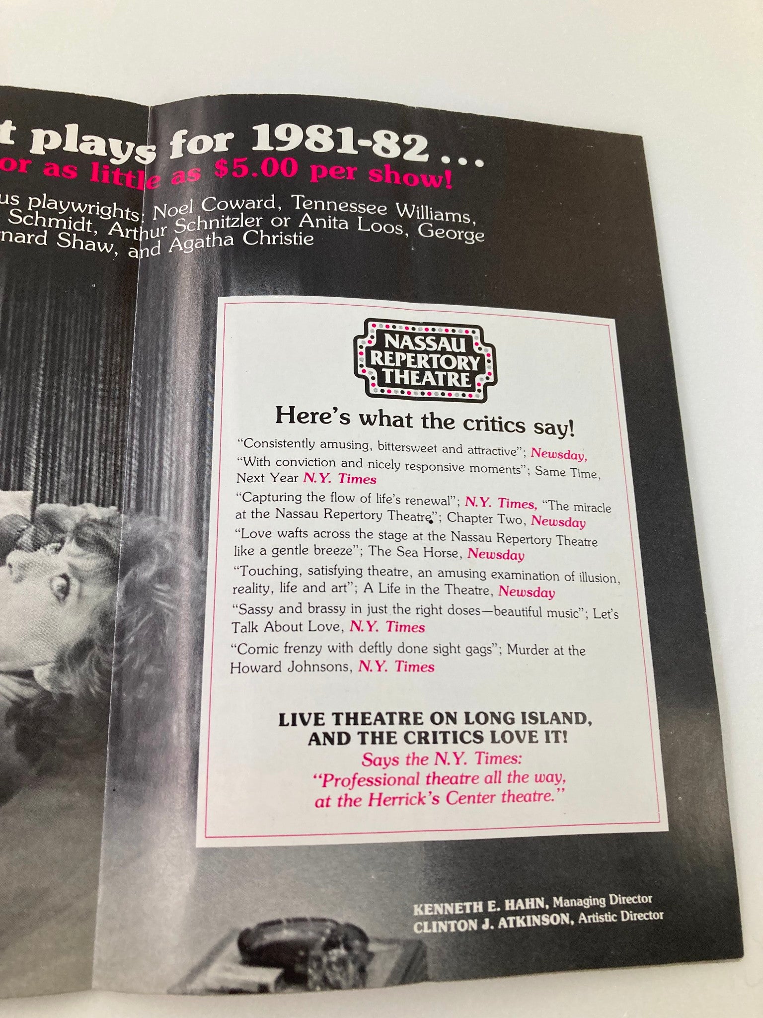 1981 Nassau Repertory Theatre Program Ann Hodapp, Alex Coleman in Chapter Two