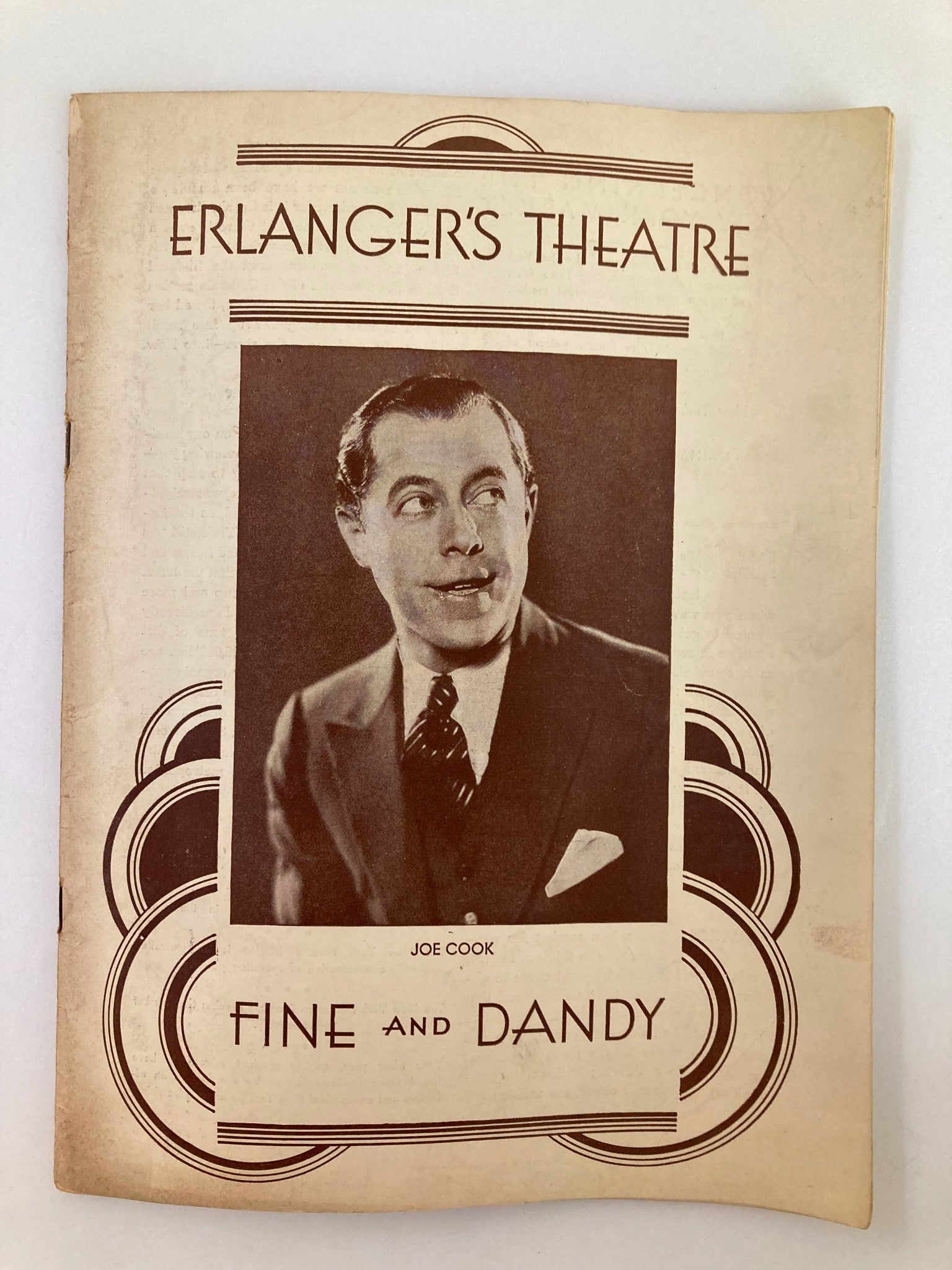 1930 Program Erlanger's Theatre Joe Cook, Dave Chasen in Fine and Dandy