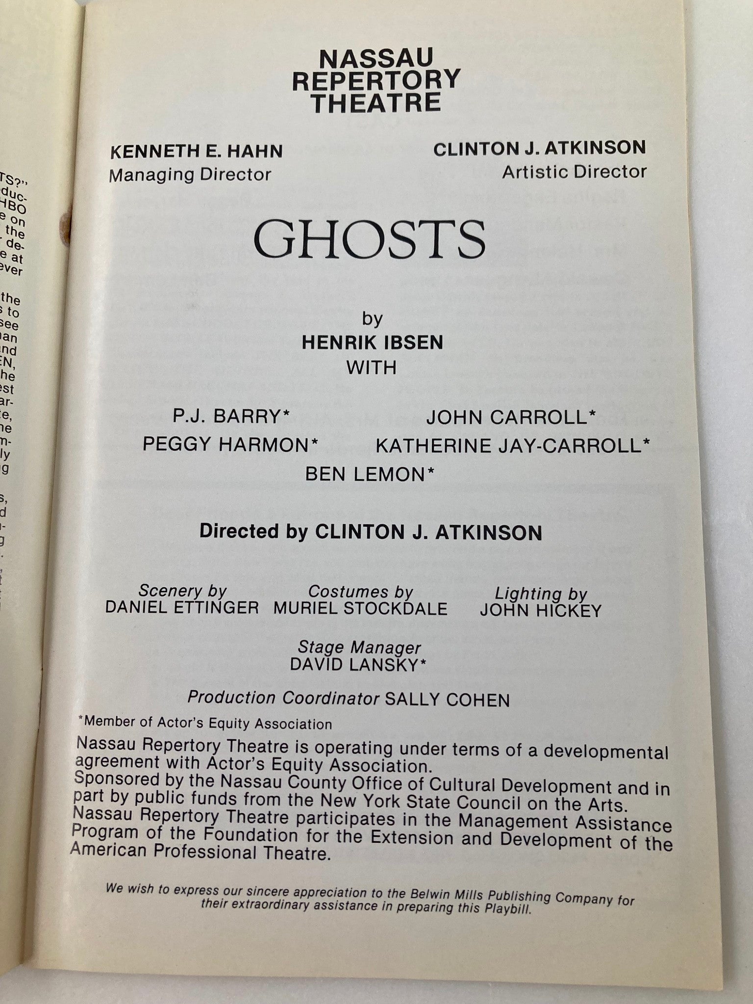 1982 Nassau Repertory Theatre P.J. Barry, Peggy Harmon in Ghosts