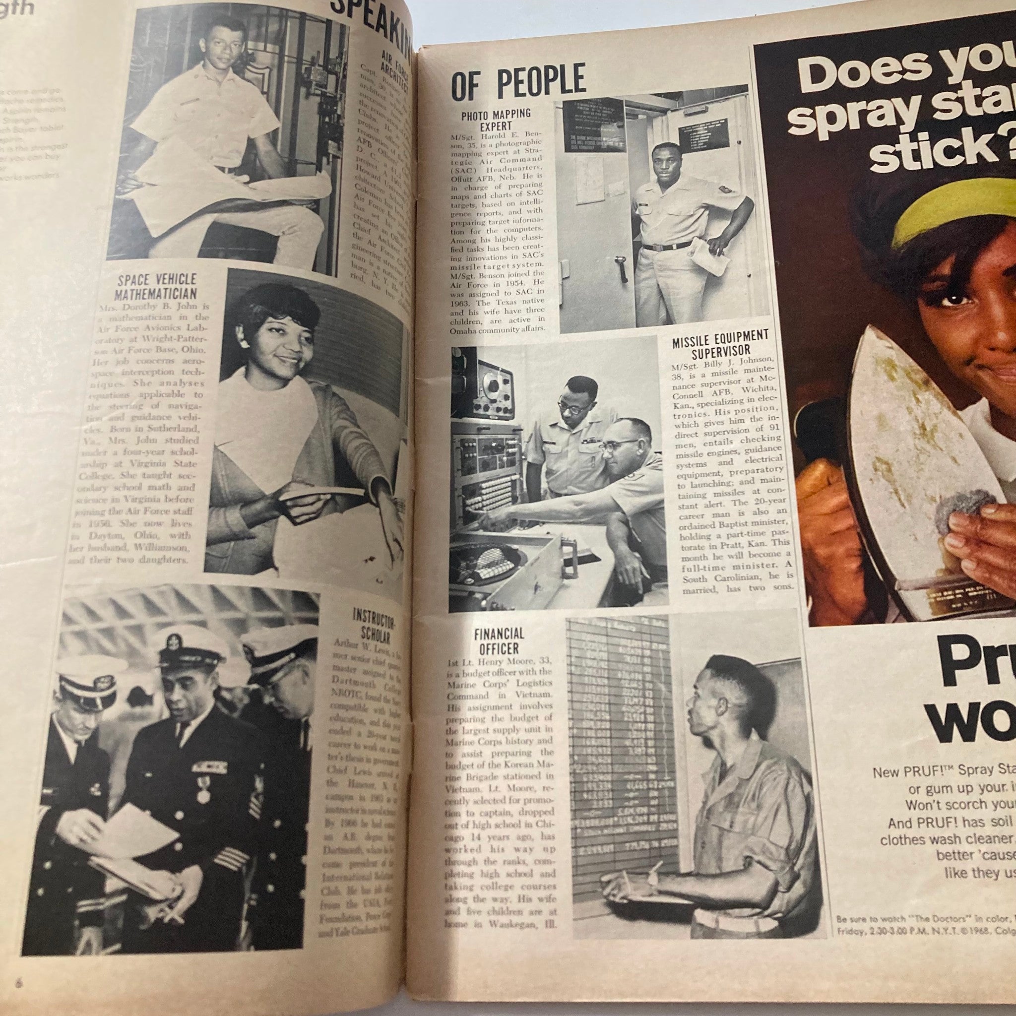 Page from VTG Ebony Magazine August 1968 Vol 23 No. 10 The Black Soldier Special Issue, highlighting profiles of influential African Americans in military roles.