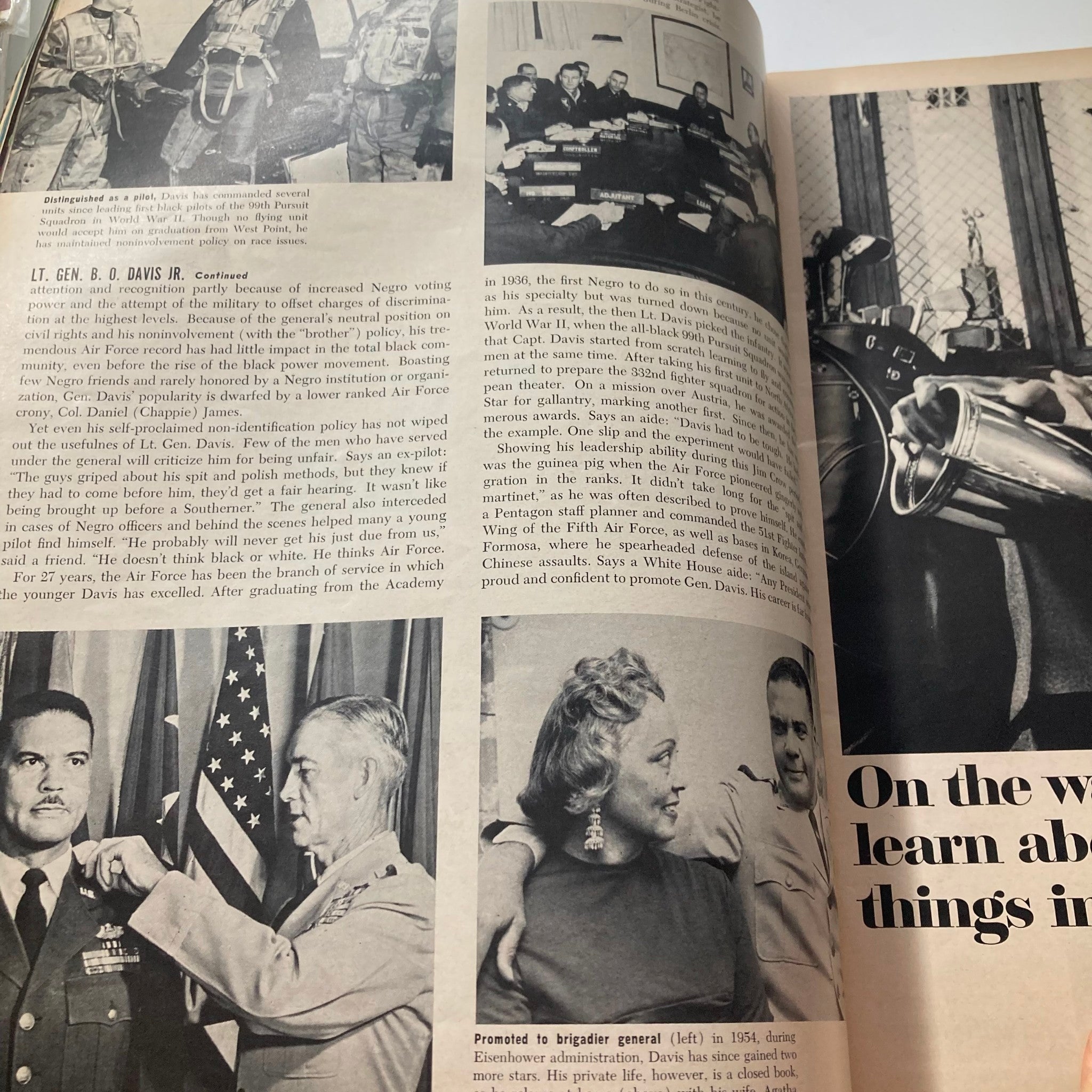 Inside page of VTG Ebony Magazine August 1968, Vol 23 No. 10 The Black Soldier Special Issue showcasing historical figures including Lt. Gen. B.O. Davis Jr. in a significant military context.