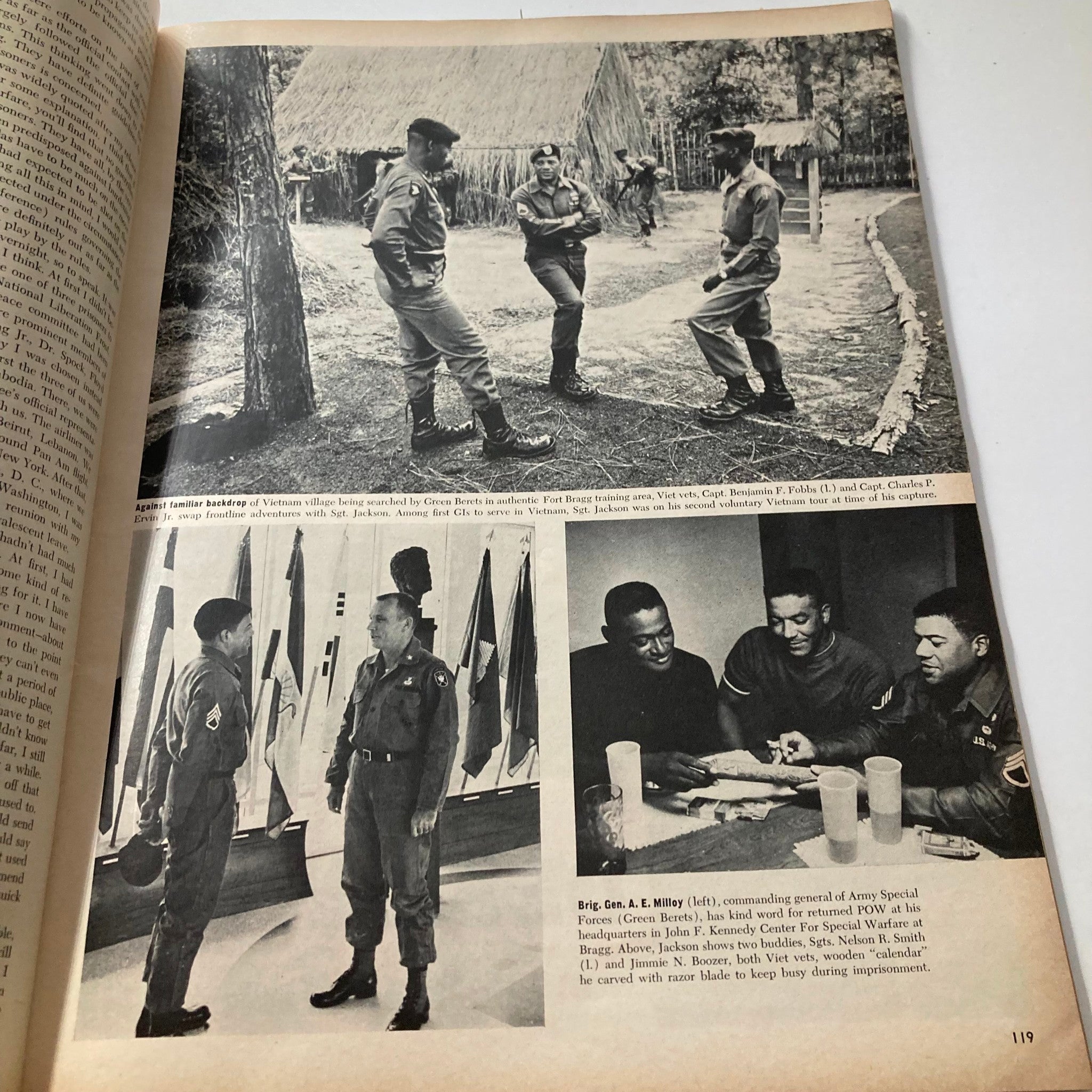 Page from VTG Ebony Magazine August 1968, Vol 23 No. 10 The Black Soldier Special Issue depicting soldiers in a Vietnam training scenario, emphasizing their experiences.
