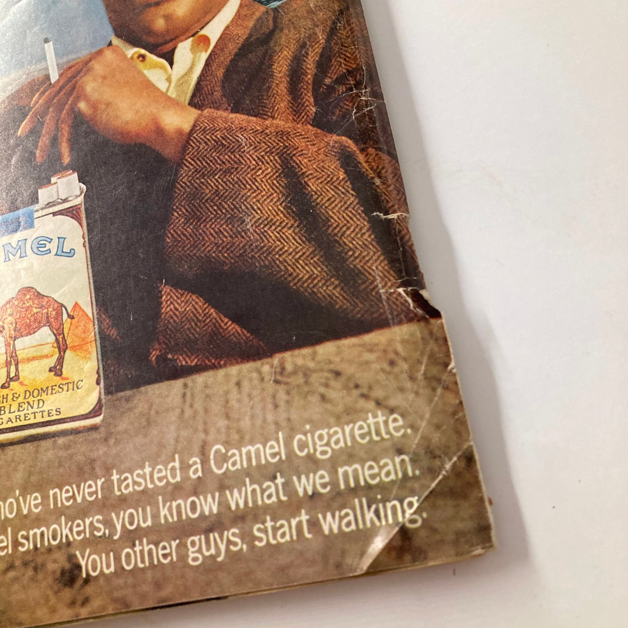 Cover image of the VTG Ebony Magazine August 1968, Vol 23 No. 10 The Black Soldier Special Issue showing a man with a cigarette, highlighting a vintage Camel cigarette advertisement.