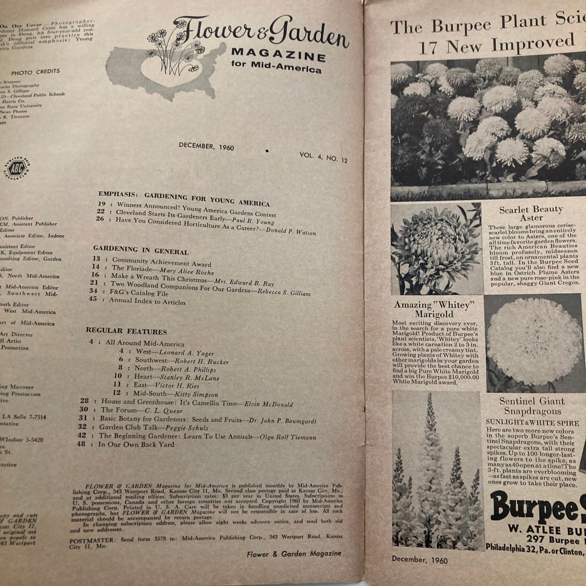 Flower & Garden Magazine for Mid-America December 1960 Gardening Young America