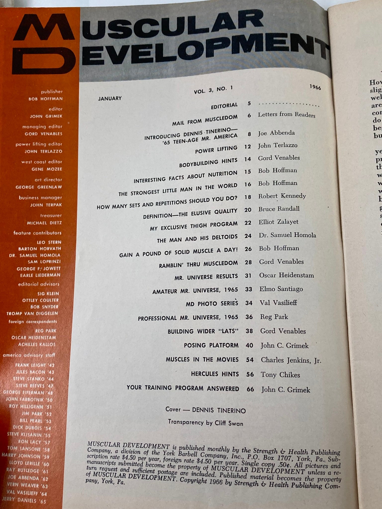 VTG Muscular Development Magazine January 1966 Dennis Tinerino No Label