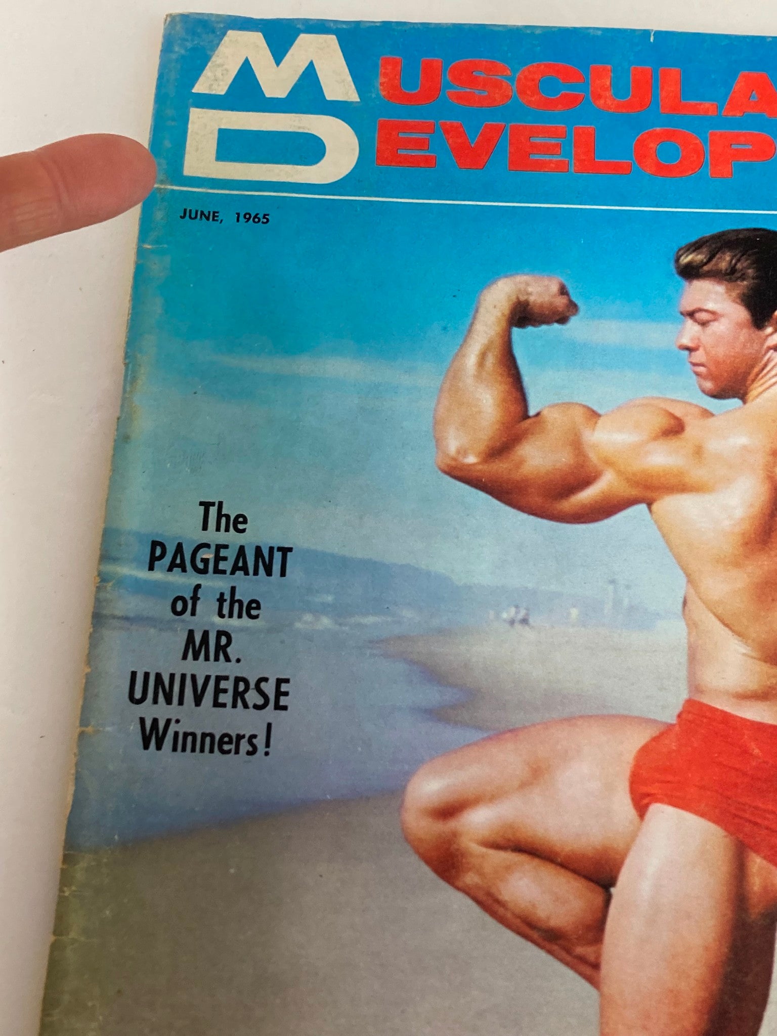 VTG Muscular Development Magazine June 1965 Vol 2 #6 featuring a muscular man flexing on the cover, highlighting the Mr. Universe winners.