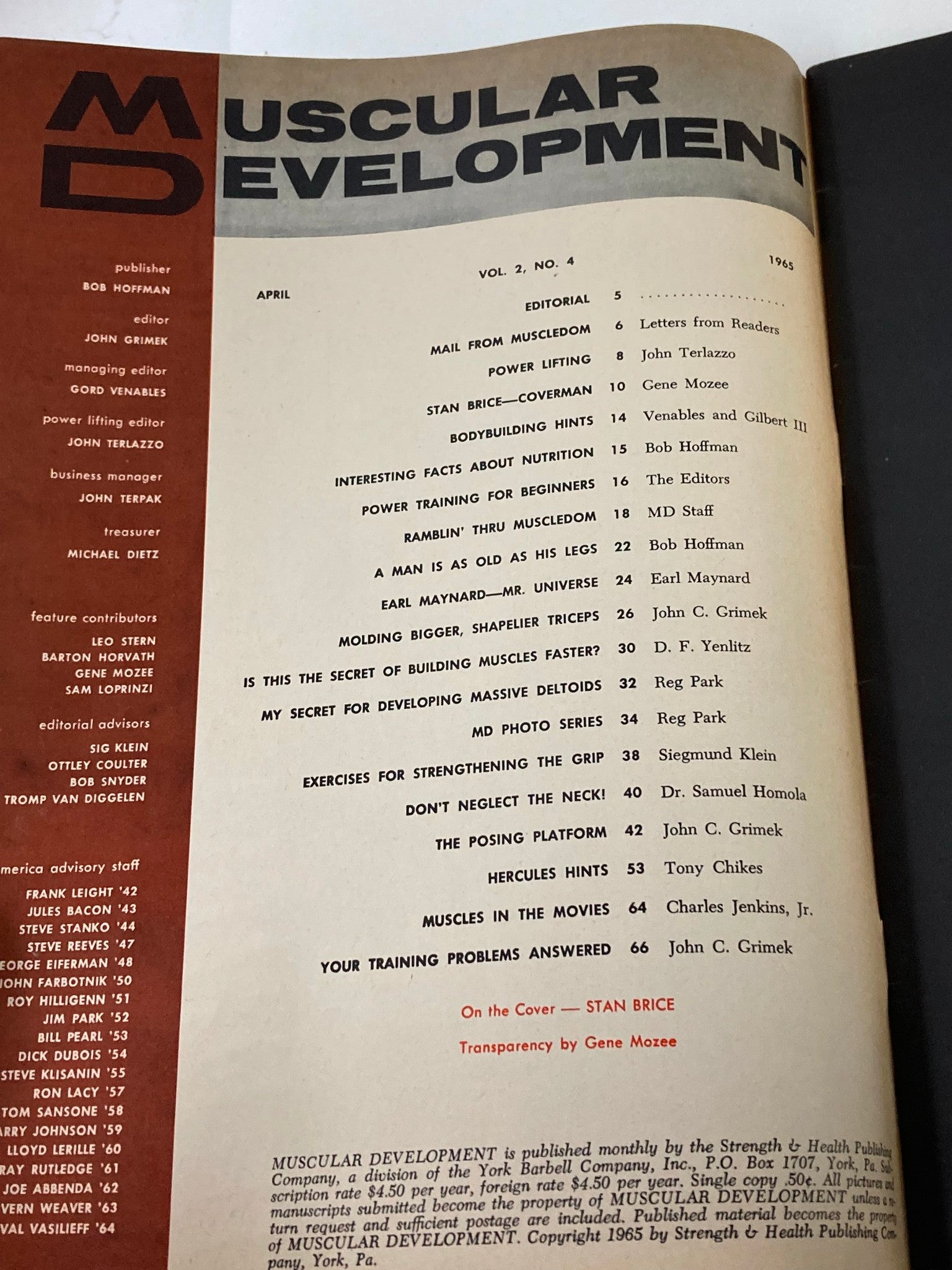 VTG Muscular Development Magazine April 1965 Vol 2 #4 Stan Brice No Label