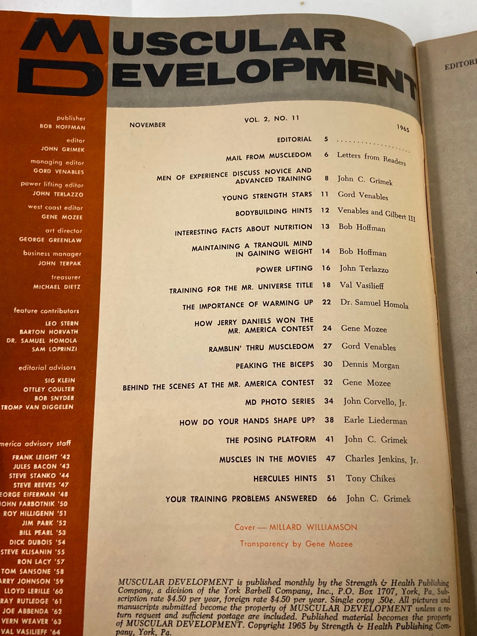 VTG Muscular Development Magazine November 1965 Millard Williamson No Label