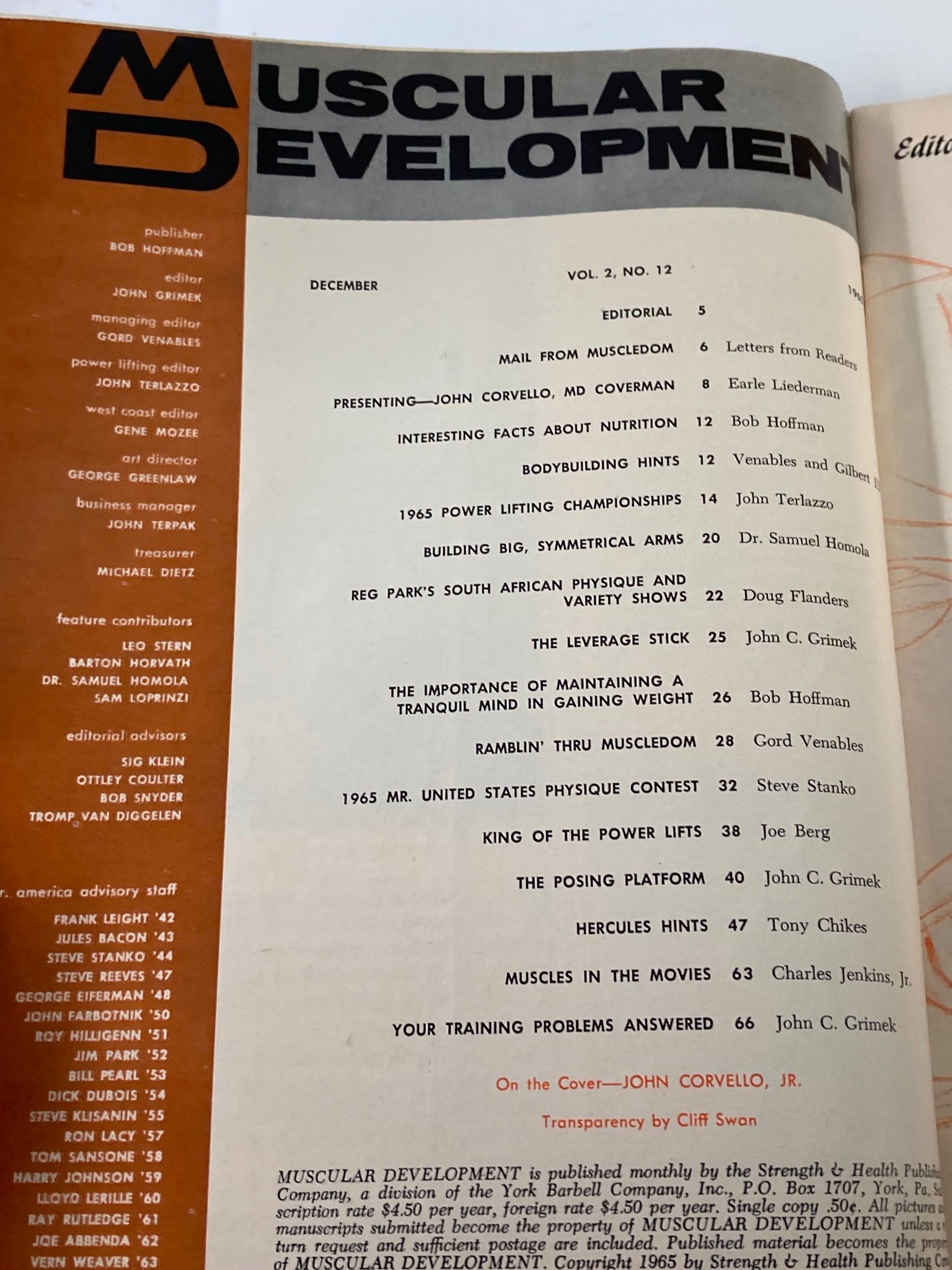 VTG Muscular Development Magazine December 1965 John Corvello Jr. No Label