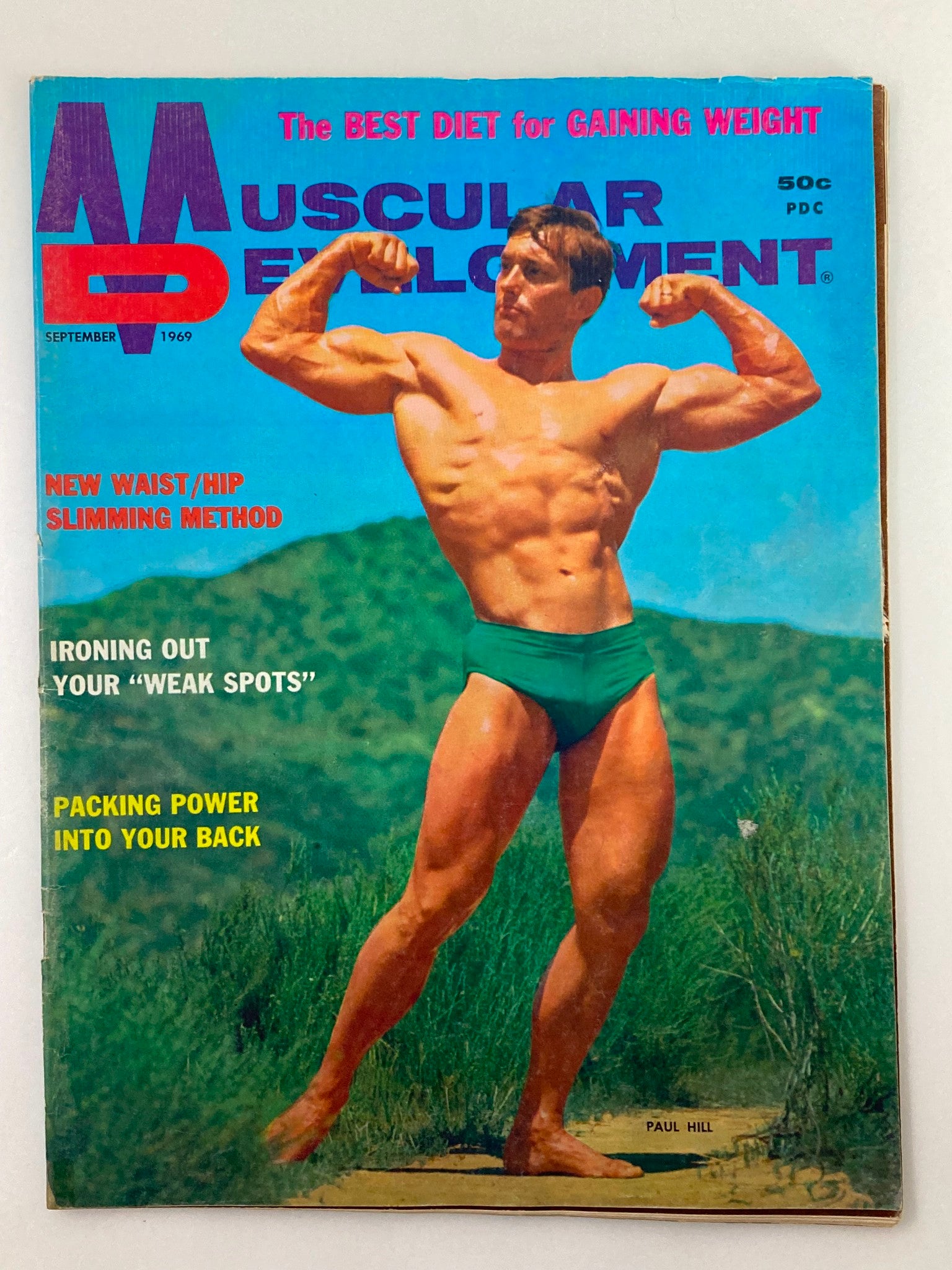 Cover of VTG Muscular Development Magazine, September 1969, Volume 6 #9 featuring Paul Hill Jr., highlighting bodybuilding tips and fitness culture from the 1960s.