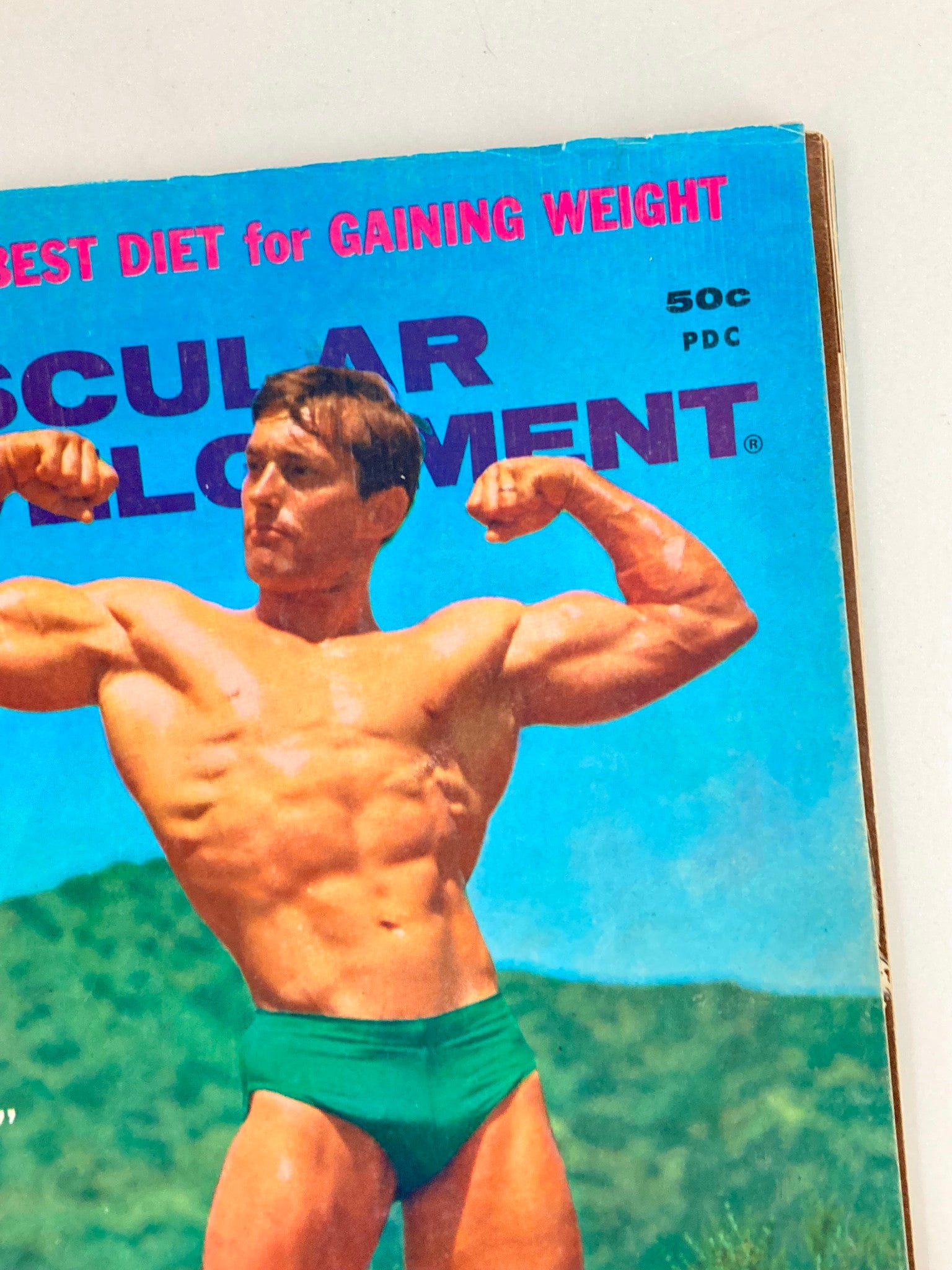 Close-up of the cover of VTG Muscular Development Magazine, September 1969, Volume 6 #9, showcasing Paul Hill Jr. with fitness advice and weight gain diet tips.
