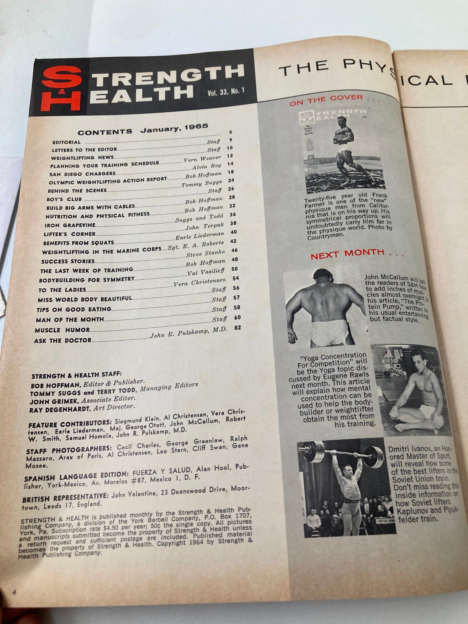 VTG Strength & Health Magazine January 1965 Vol 33 #1 Frank Farmer No Label