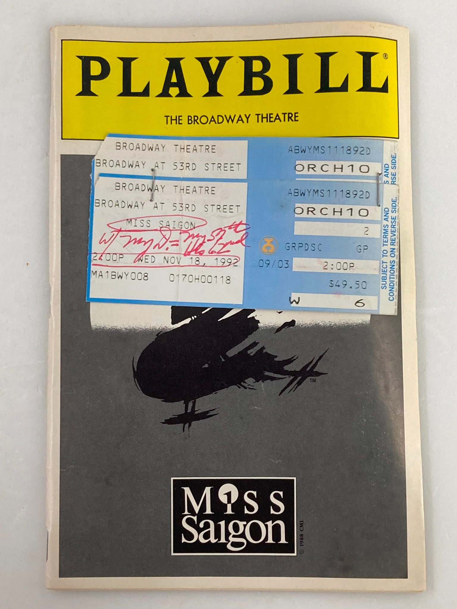 1992 Playbill Broadway Theatre Herman Sebek, Leila Florentino in Miss Saigon