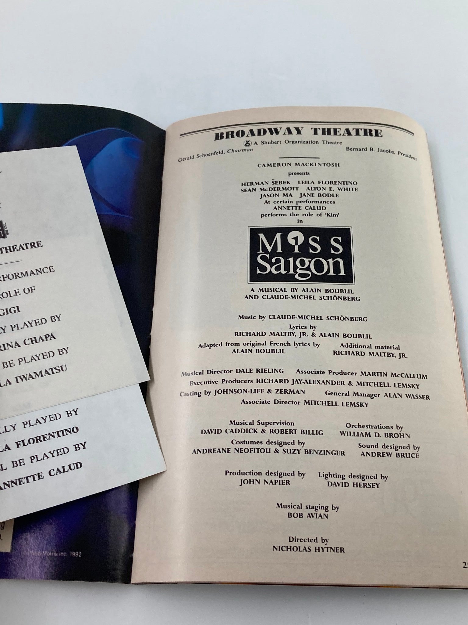 1992 Playbill Broadway Theatre Herman Sebek, Leila Florentino in Miss Saigon