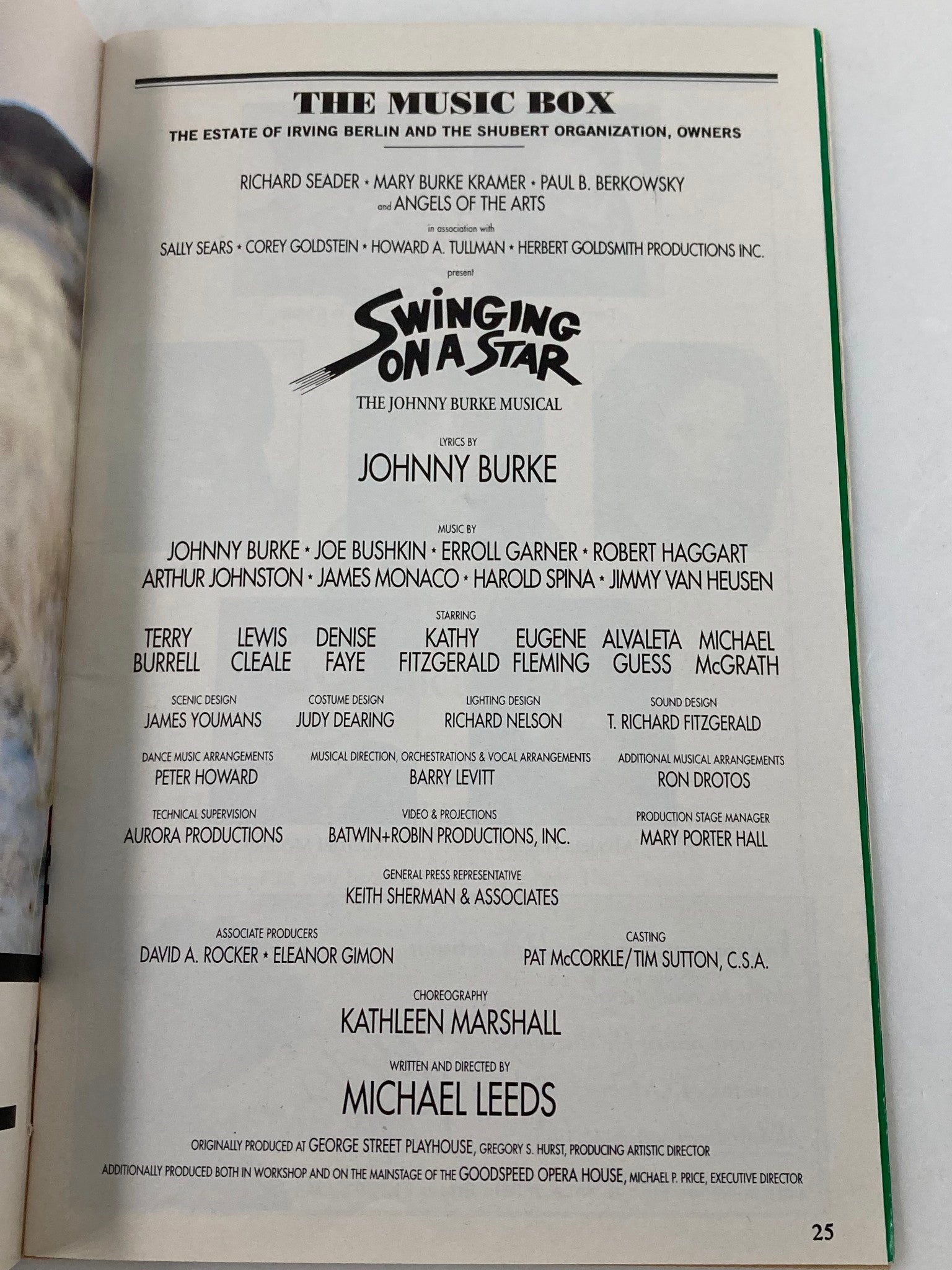 1995 Playbill The Music Box Johnny Burke, Joe Bushkin in Swinging On A Star