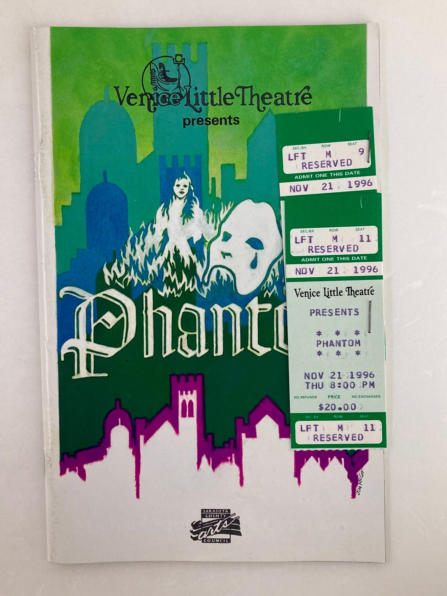 1996 Souvenir Program Venice Little Theatre Phantom Book by Arthur Kopit