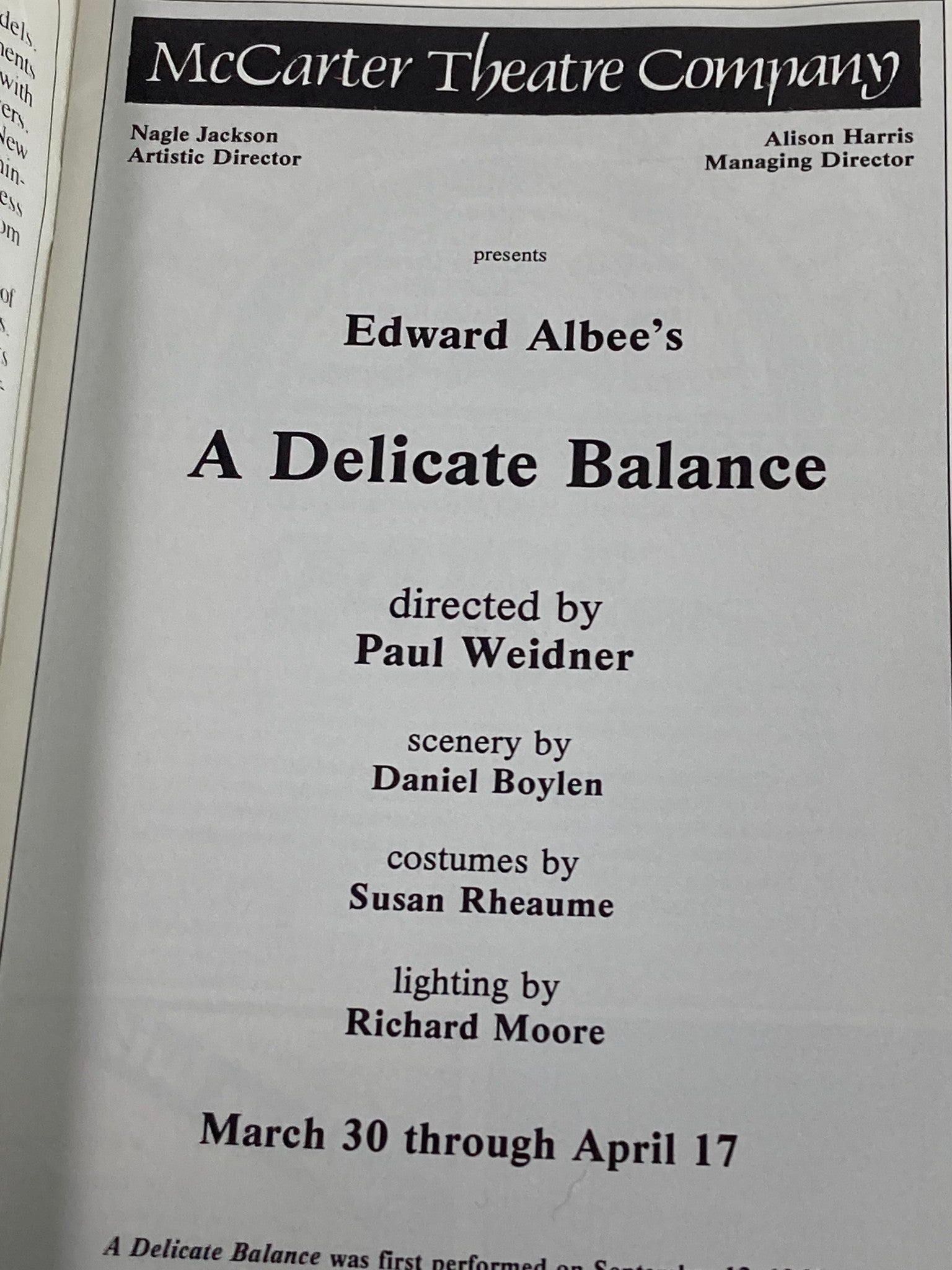 1983 Souvenir Program McCarter Theatre Company A Delicate Balance