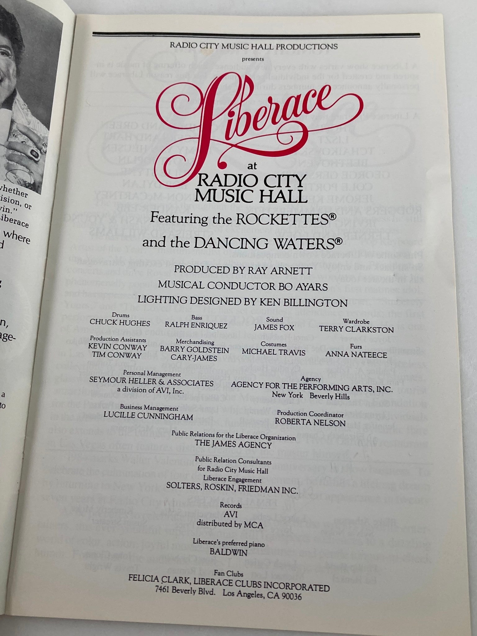 1984 Radio City Music Hall Program The Rockettes, Dancing Waters in Liberace