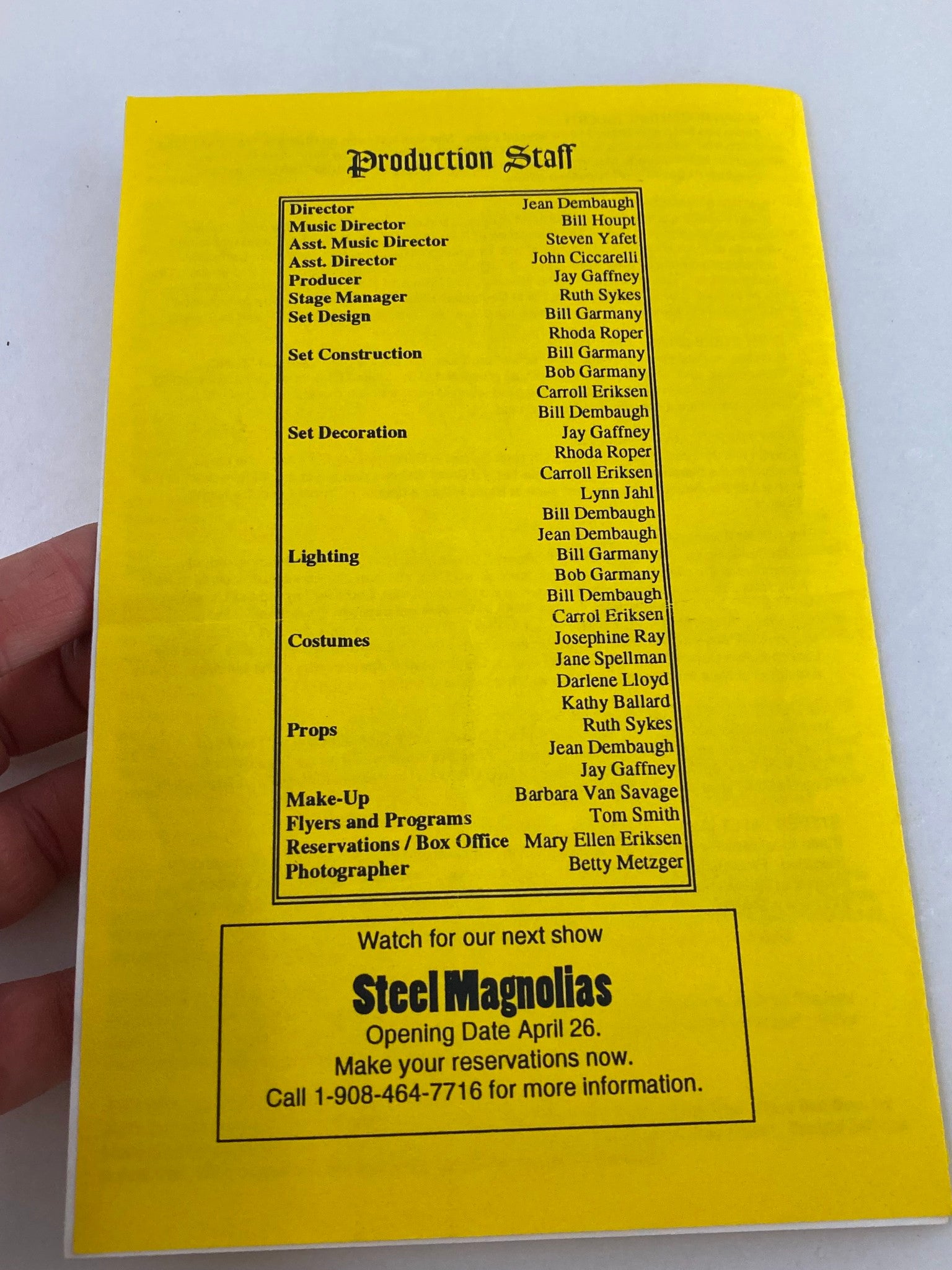 1996 Stony Hill Players Program William Dembaugh in Die Fliedermaus