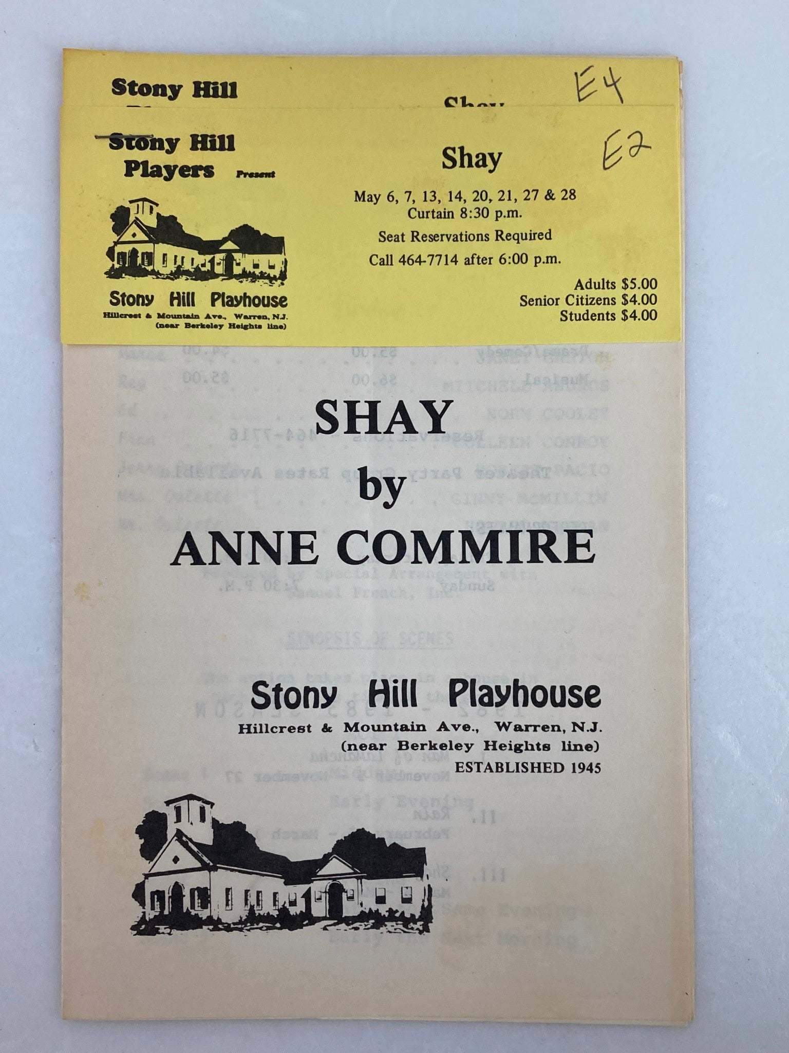 1980 Stony Hill Playhouse Program Present Shay by Anne Commire