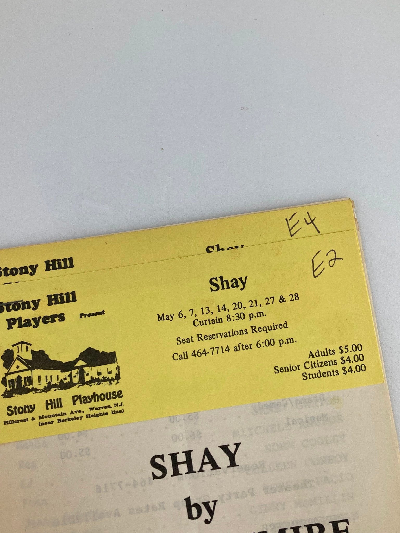 1980 Stony Hill Playhouse Program Present Shay by Anne Commire