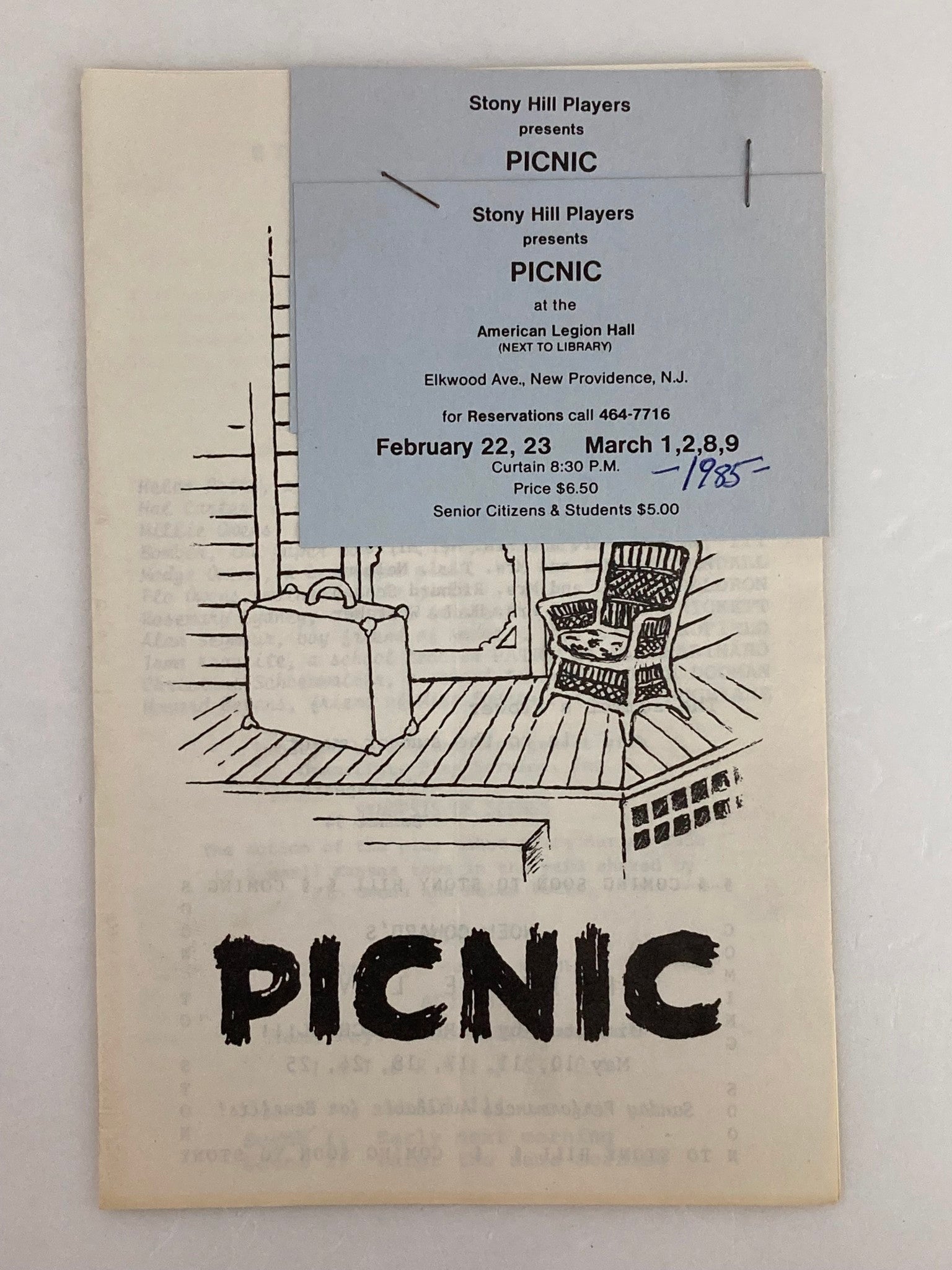 1985 Stony Hill Players Presents Picnic at American Legion Hall