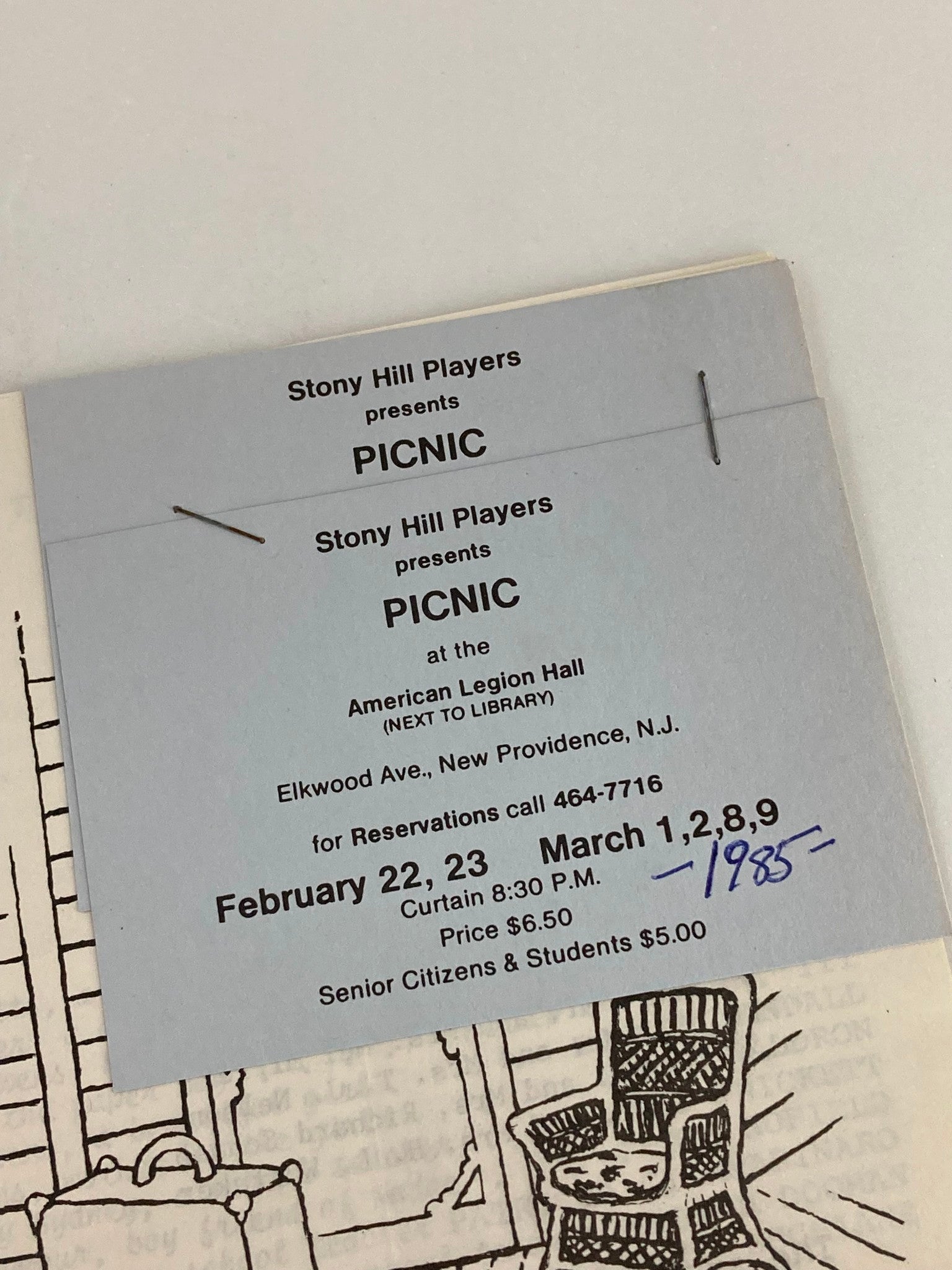 1985 Stony Hill Players Presents Picnic at American Legion Hall