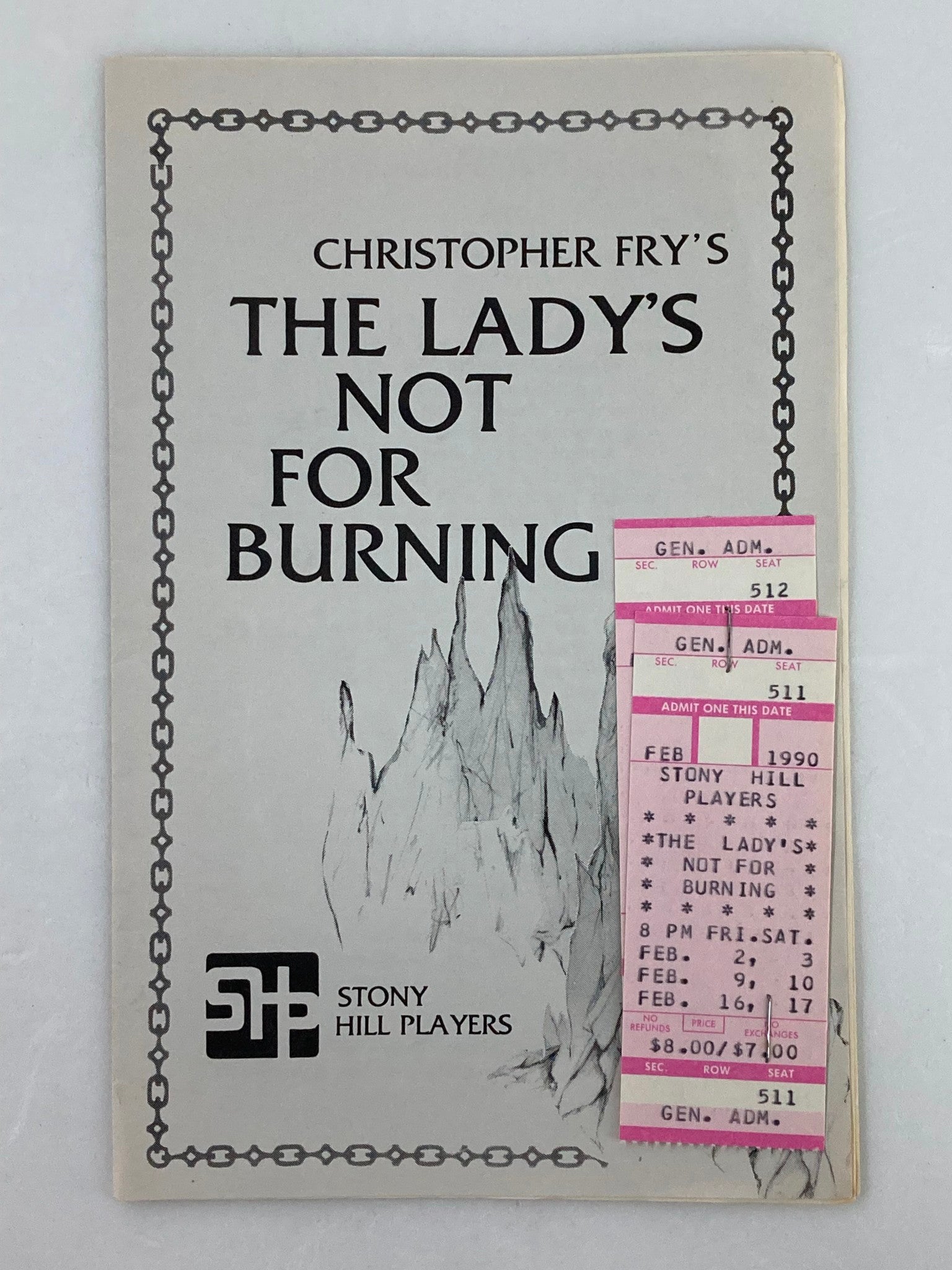 1990 Stony Hill Players Program Christopher Fry's The Lady's Not For Burning