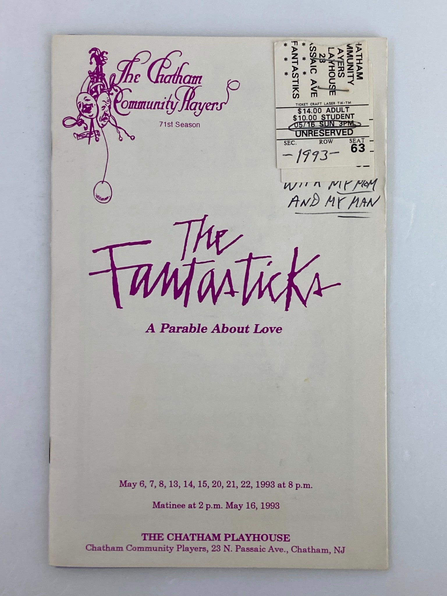 1993 The Chatham Community Players The Fantasticks A Parable About Love