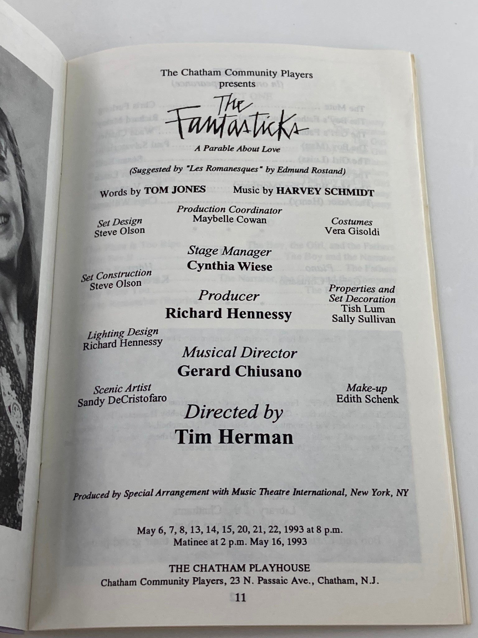 1993 The Chatham Community Players The Fantasticks A Parable About Love