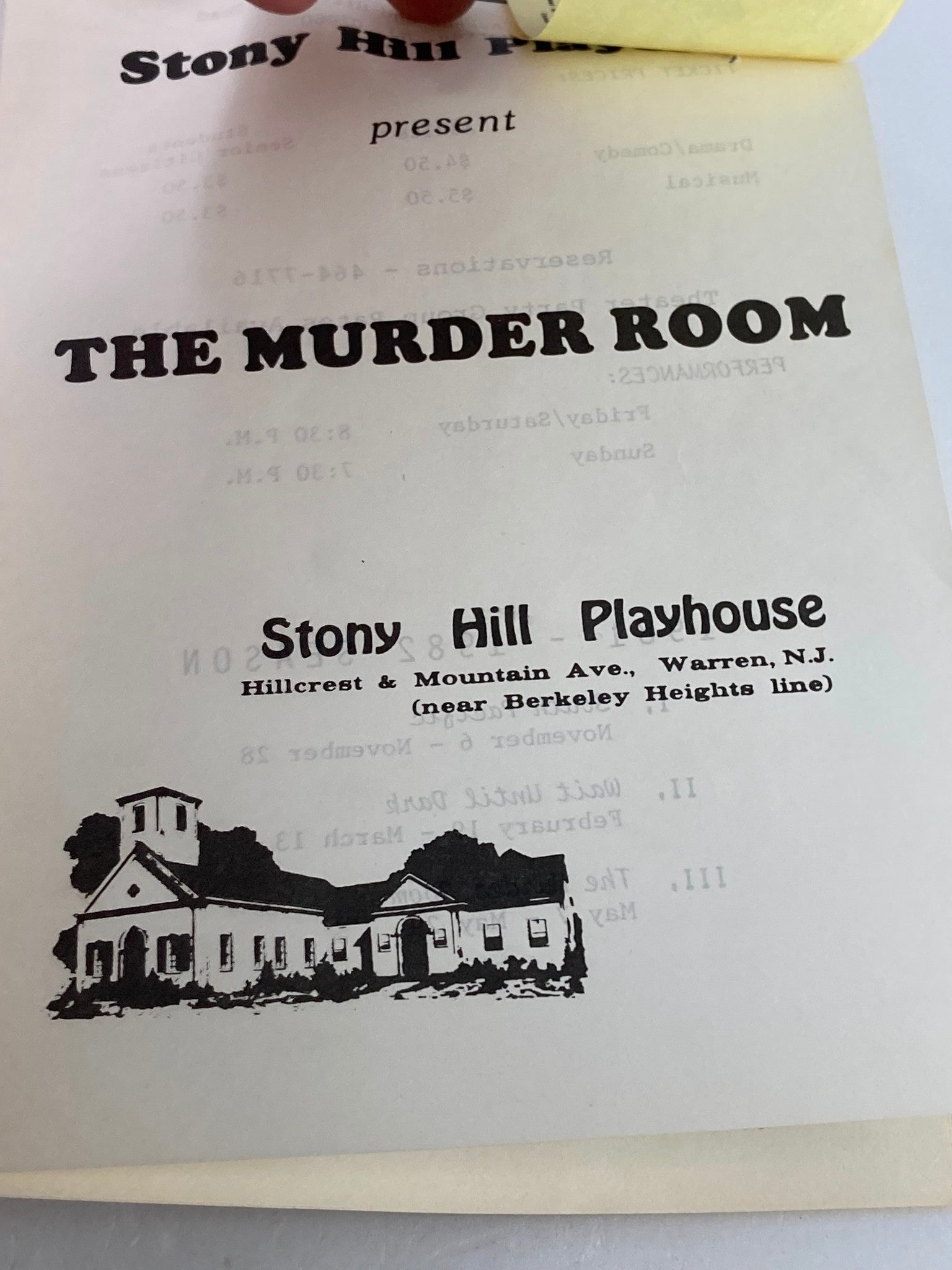 1981-1982 Stony Hill Players Present The Murder Room & South Pacific