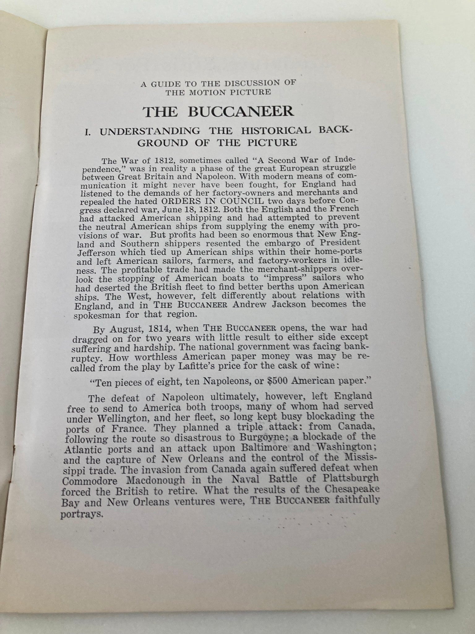 1938 Photoplay Studies Program The Buccaneer by Edwin S. Fulcomer