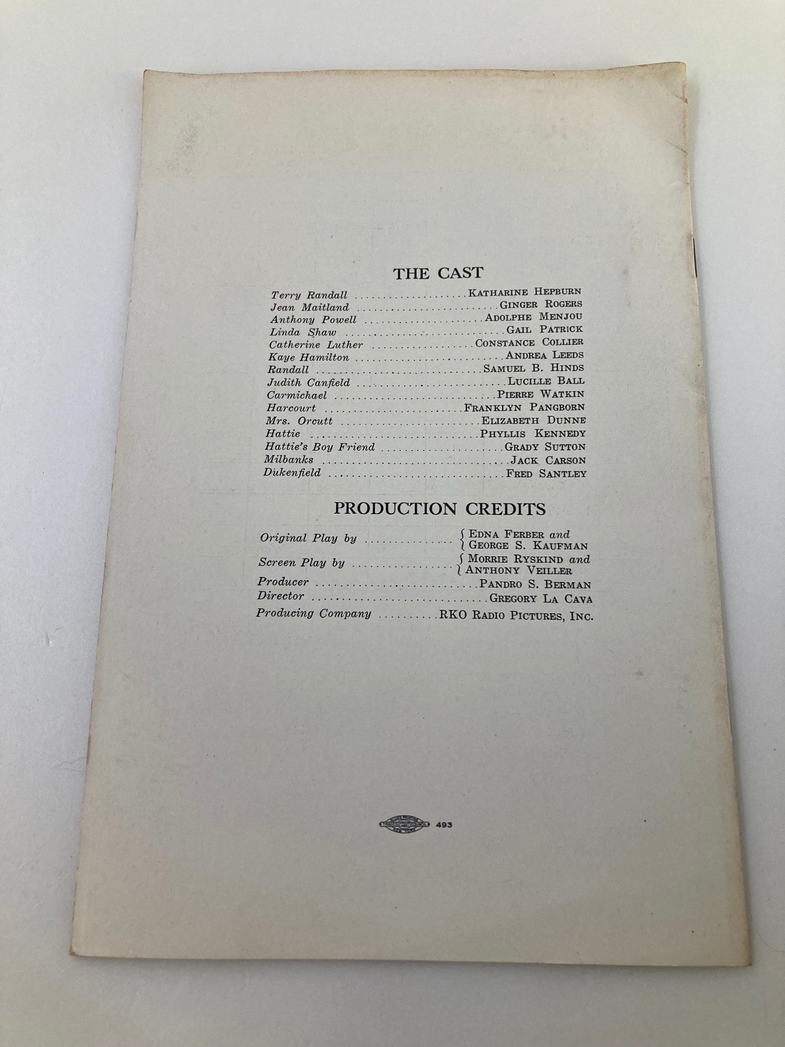 1937 Photoplay Studies Program Vol 3 #7 Stage Door by Barbeth H. Clark