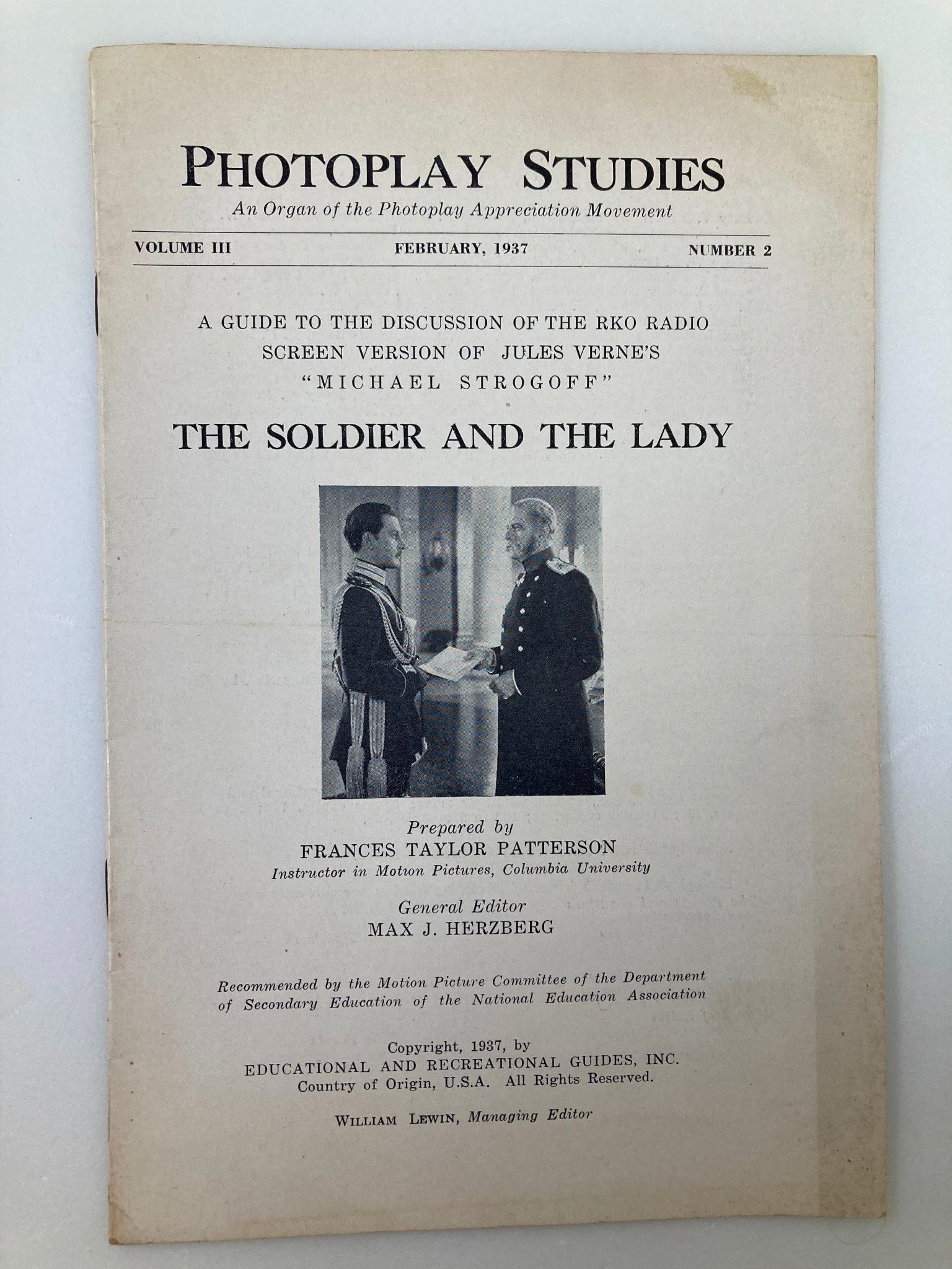 1937 Photoplay Studies Program Vol 3 #2 The Soldier and The Lady by Max Herzberg