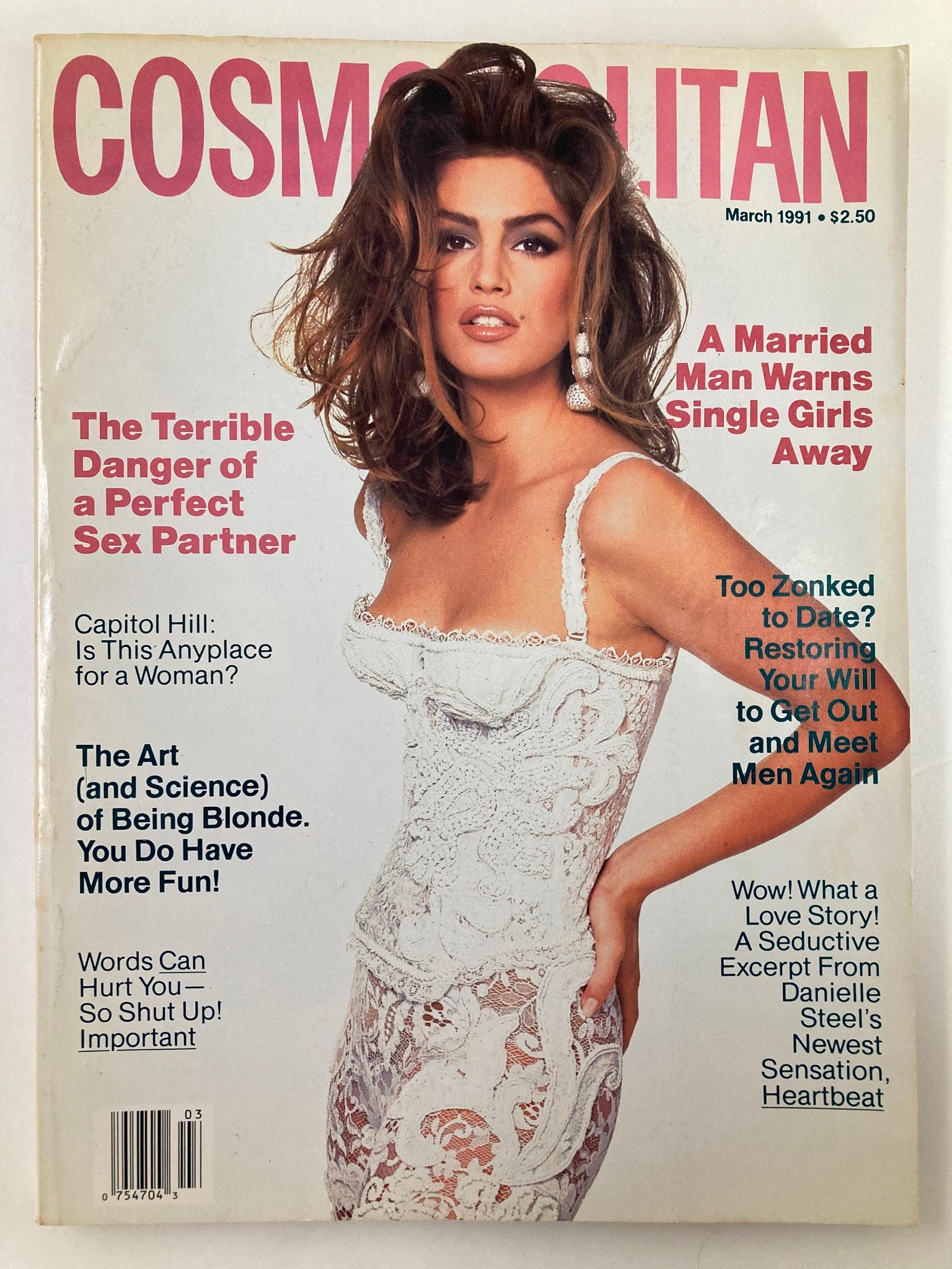 Cosmopolitan Magazine March 1991 Cindy Crawford Cover and Daniel Steel No Label