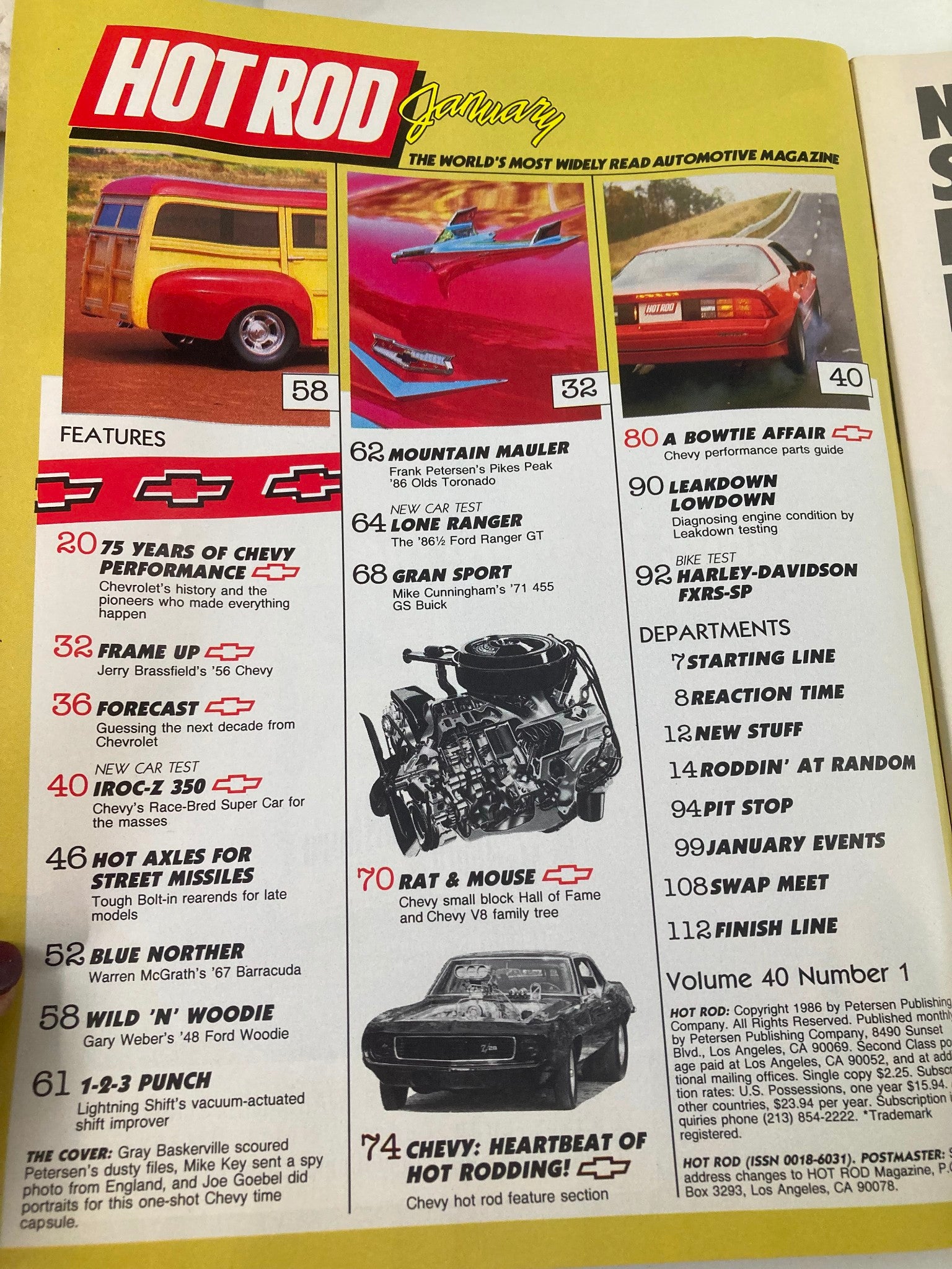 VTG Hot Rod Magazine January 1987 Vol 40 #1 Happy 75th Birthday Chevrolet!