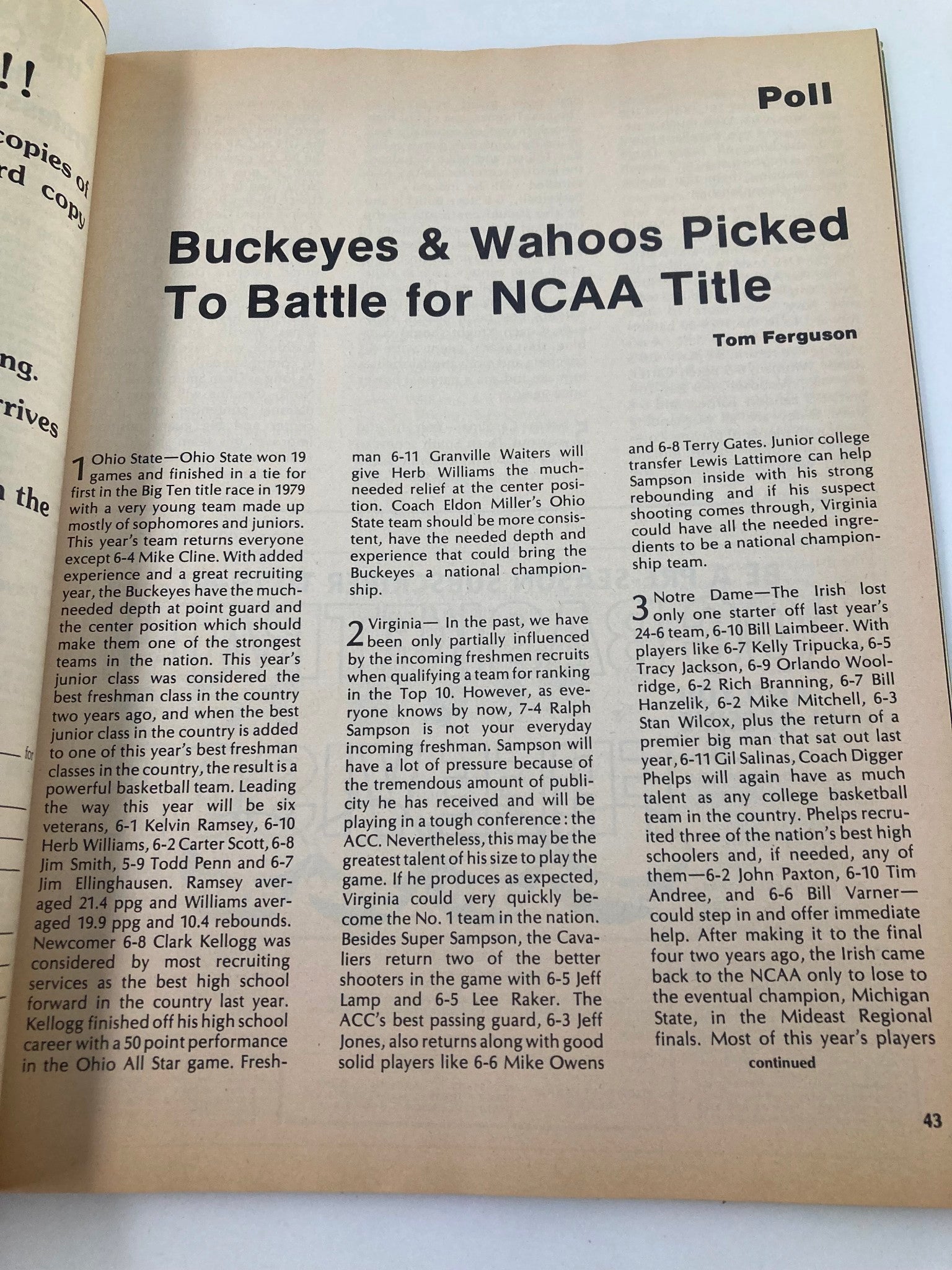 1979-1980 ACC Basketball Handbook Jeff Lamp, Al King, Guy Morgan & Al Wood