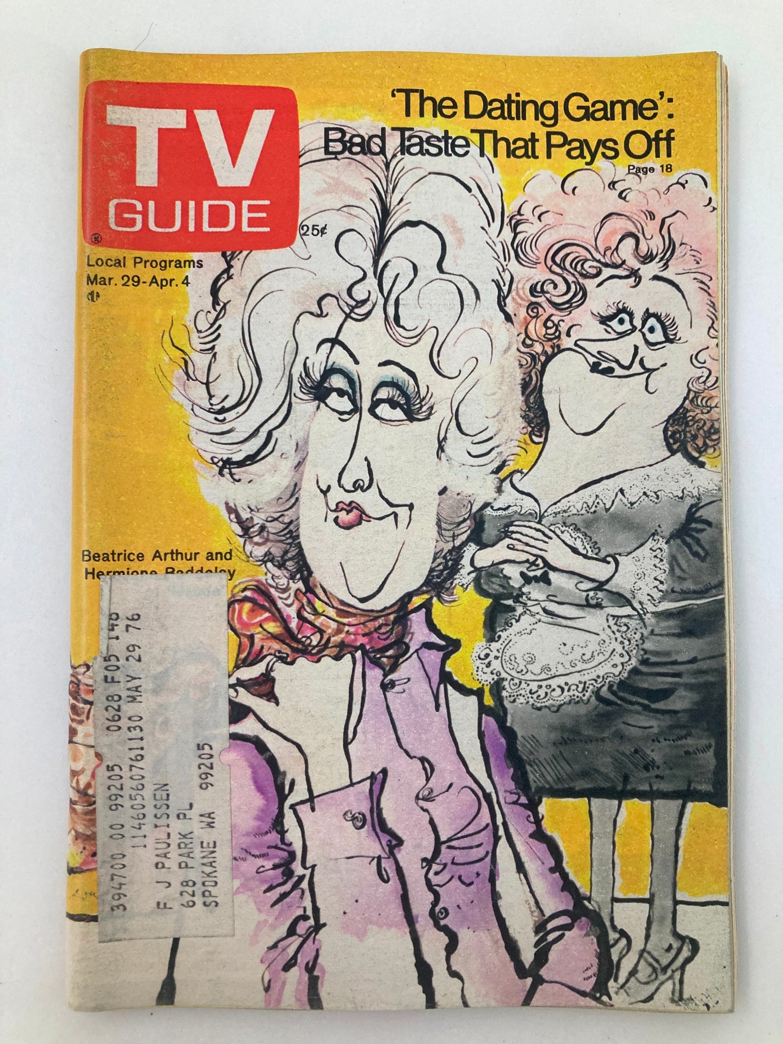 TV Guide Magazine March 29 1975 #1148 Beatrice Arthur Eastern WA State Edition