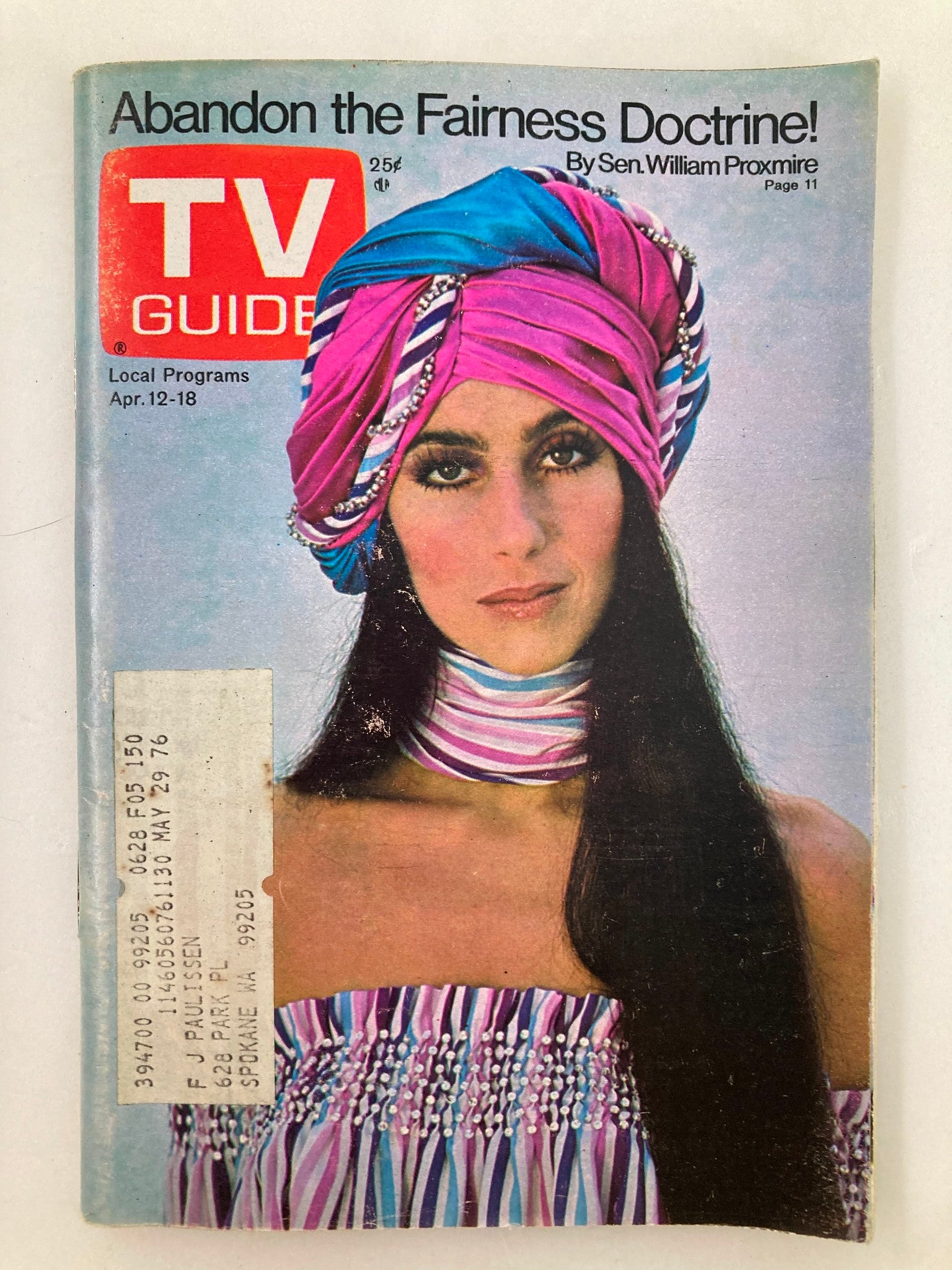 TV Guide Magazine April 12 1975 #1150 Cher Eastern Washington State Edition