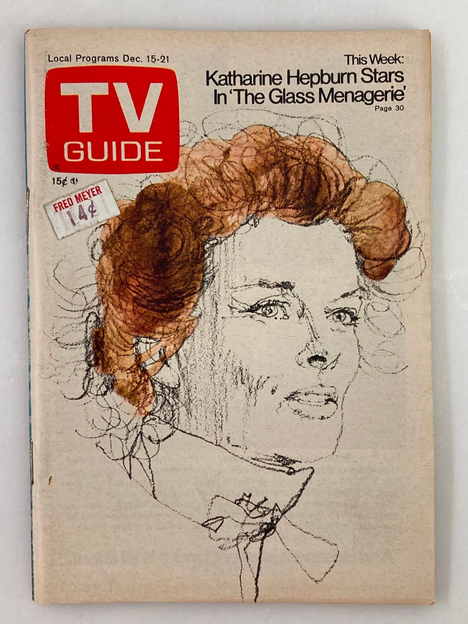 TV Guide Magazine December 15 1973 Katharine Hepburn Portland Edition No Label