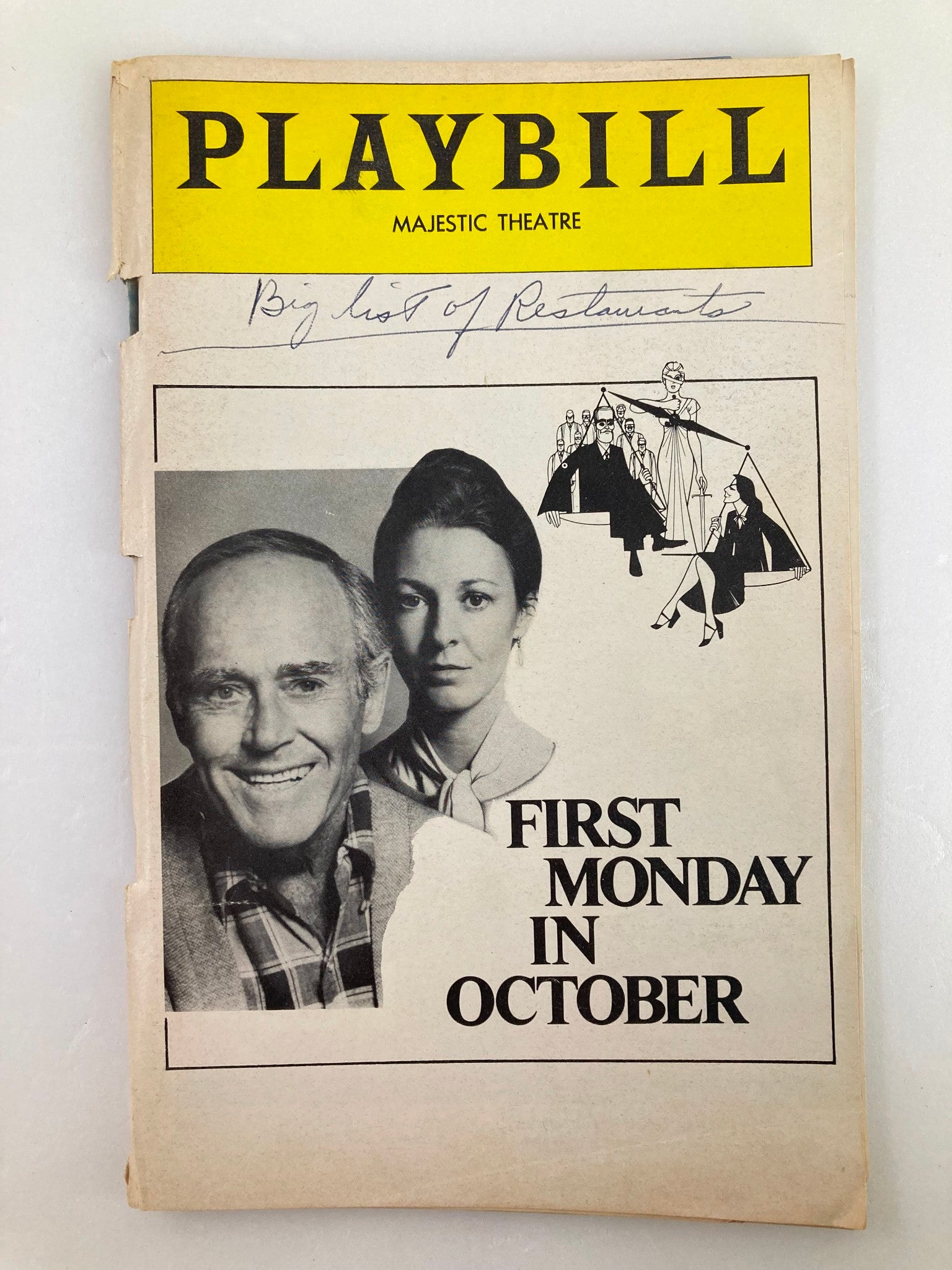 1978 Playbill Majestic Theatre Henry Fonda in First Monday in October