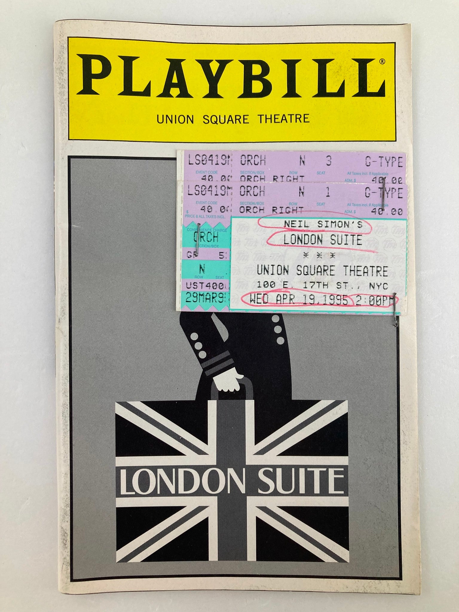 1995 Playbill Union Square Theatre Carole Shelley, Jeffrey Jones in London Suite