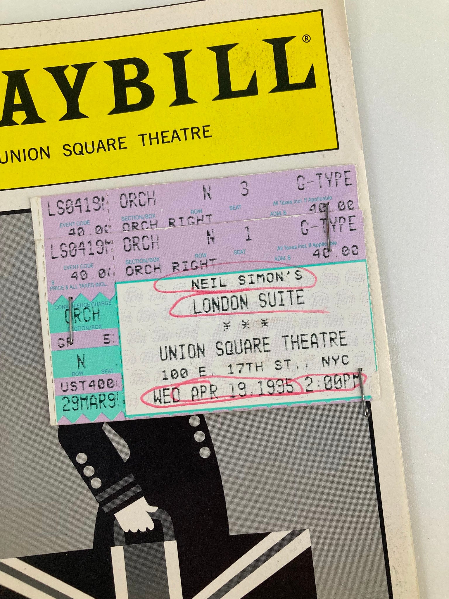 1995 Playbill Union Square Theatre Carole Shelley, Jeffrey Jones in London Suite