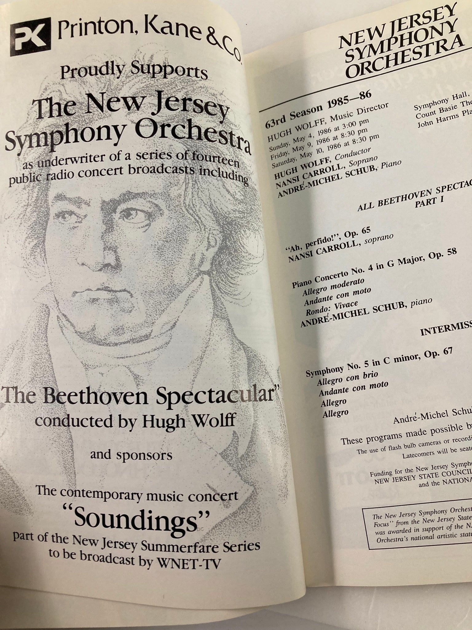 1985 New Jersey Symphony Orchestra Program The Beethoven Spectacular