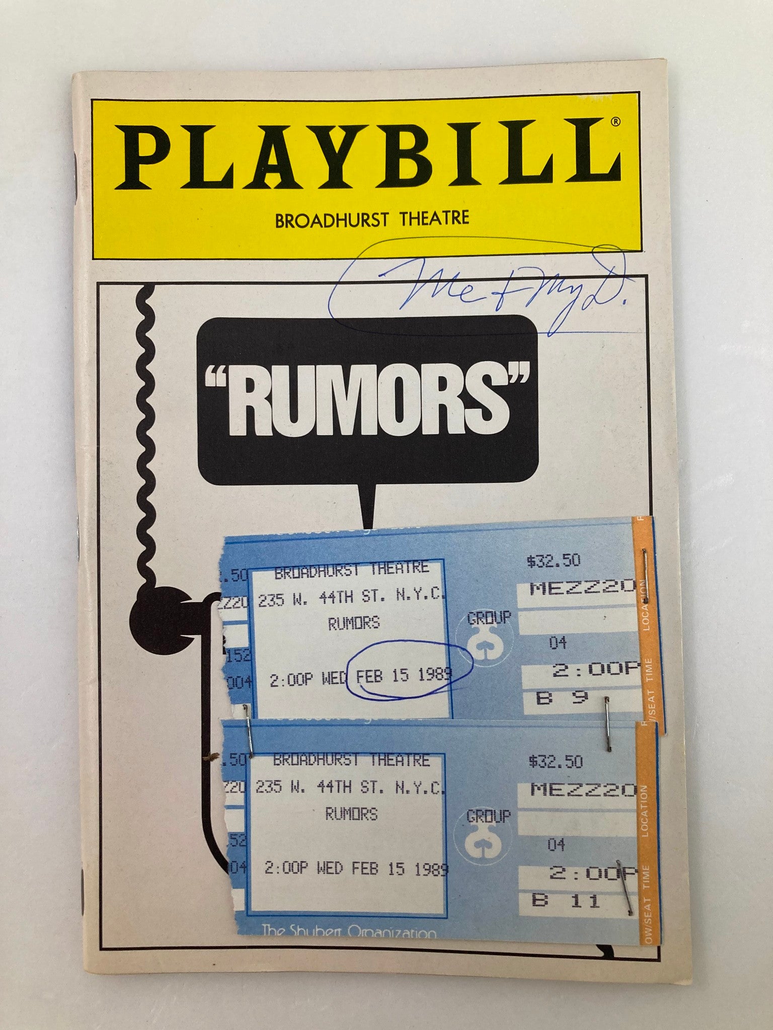 1989 Playbill Broadhurst Theatre Lisa Banes, Charles Brown in Rumors A Farce