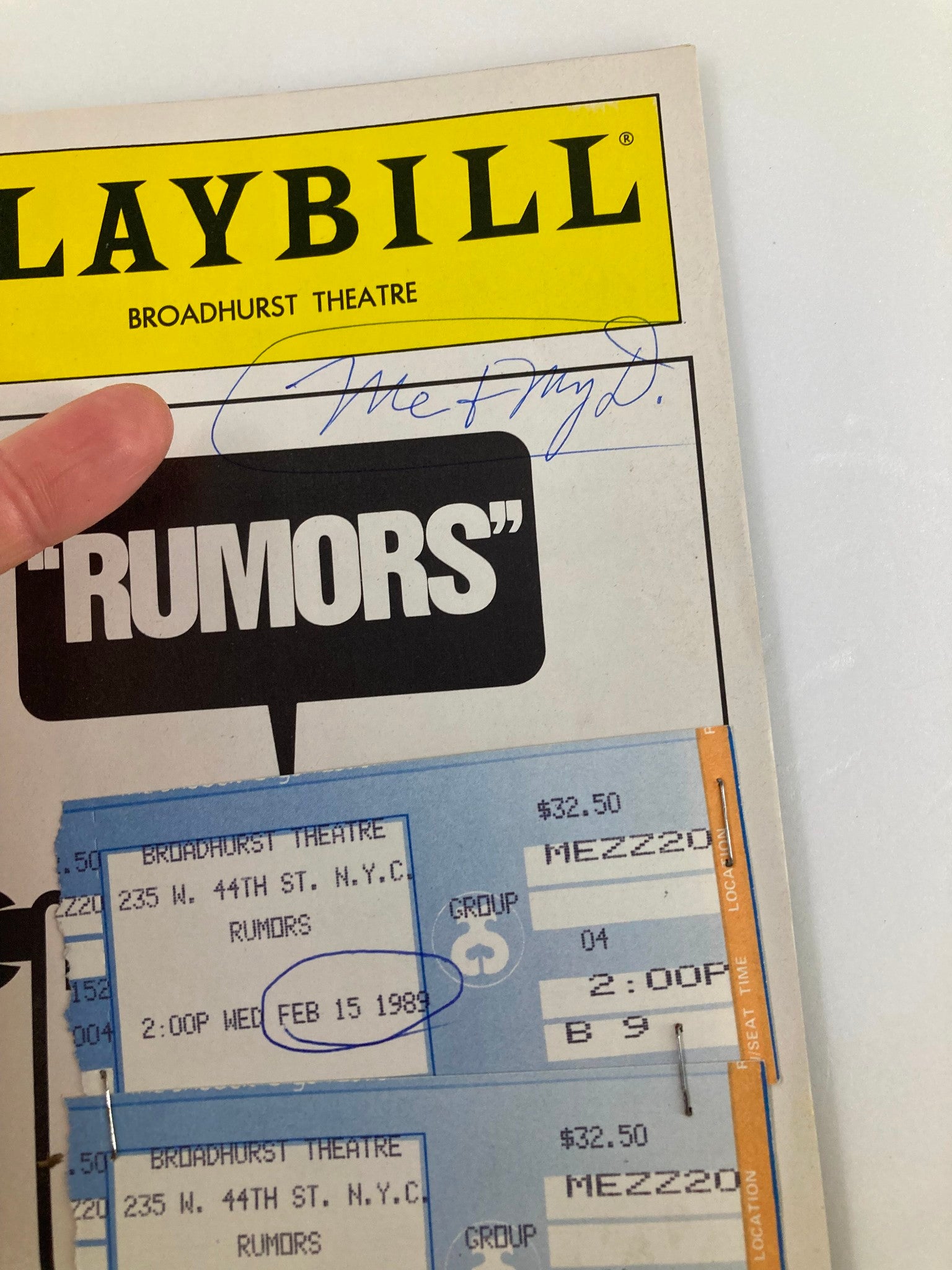 1989 Playbill Broadhurst Theatre Lisa Banes, Charles Brown in Rumors A Farce