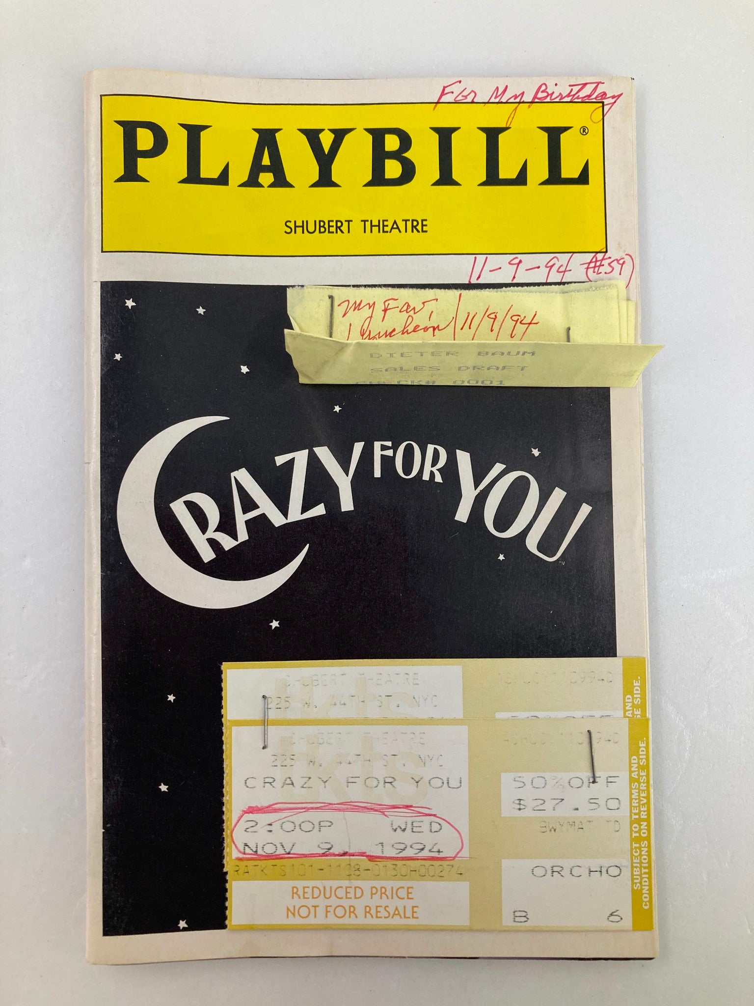 1994 Playbill Sam S. Shubert Theatre Harry Groener, Karen Ziemba Crazy for You