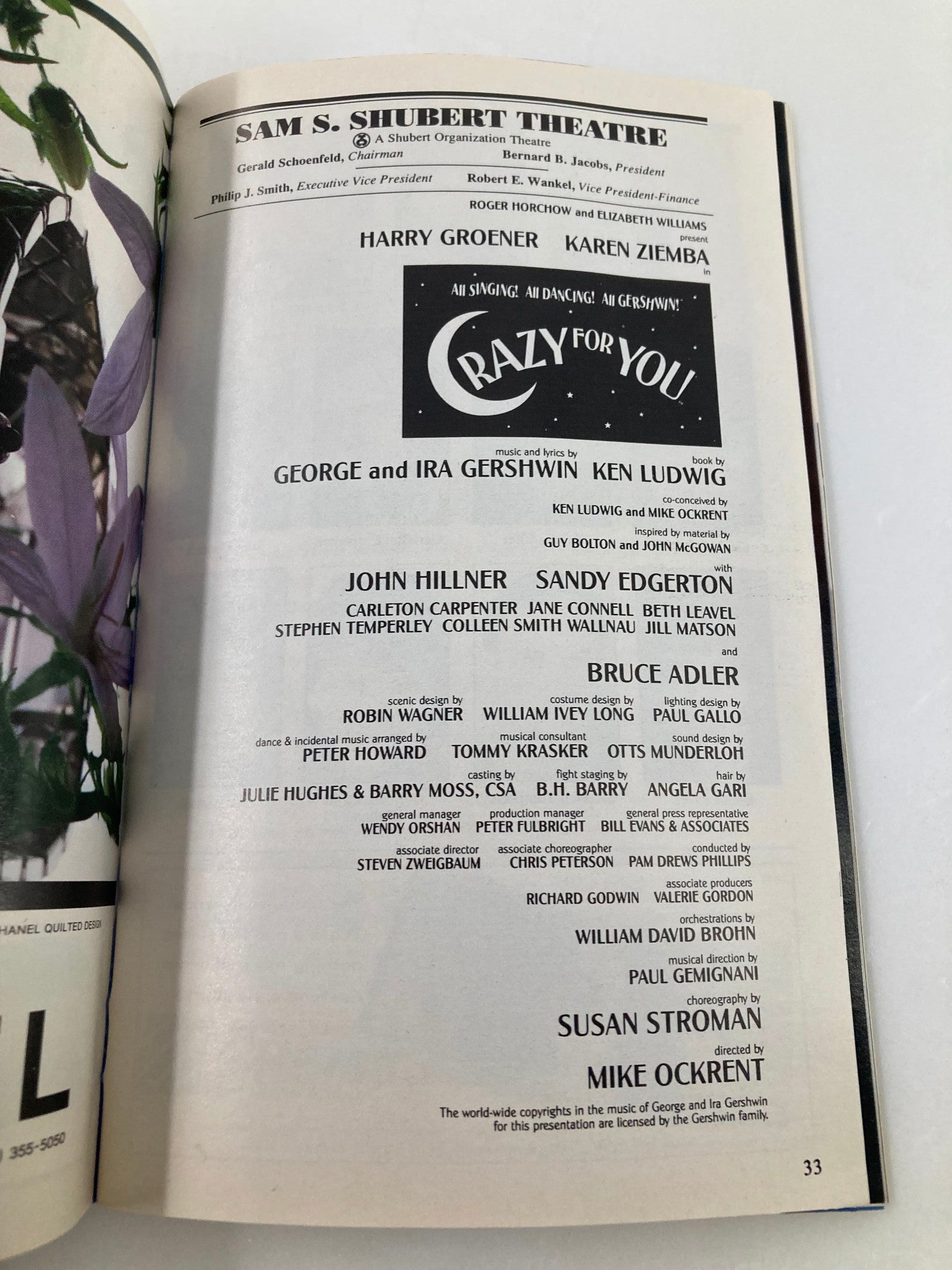 1994 Playbill Sam S. Shubert Theatre Harry Groener, Karen Ziemba Crazy for You